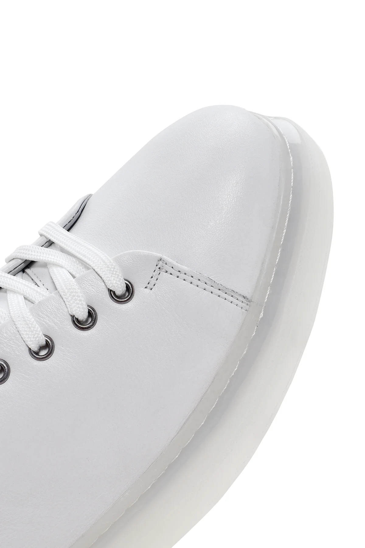 Erkek Beyaz Kalın Tabanlı Bağcıklı Deri Sneaker - Image 9