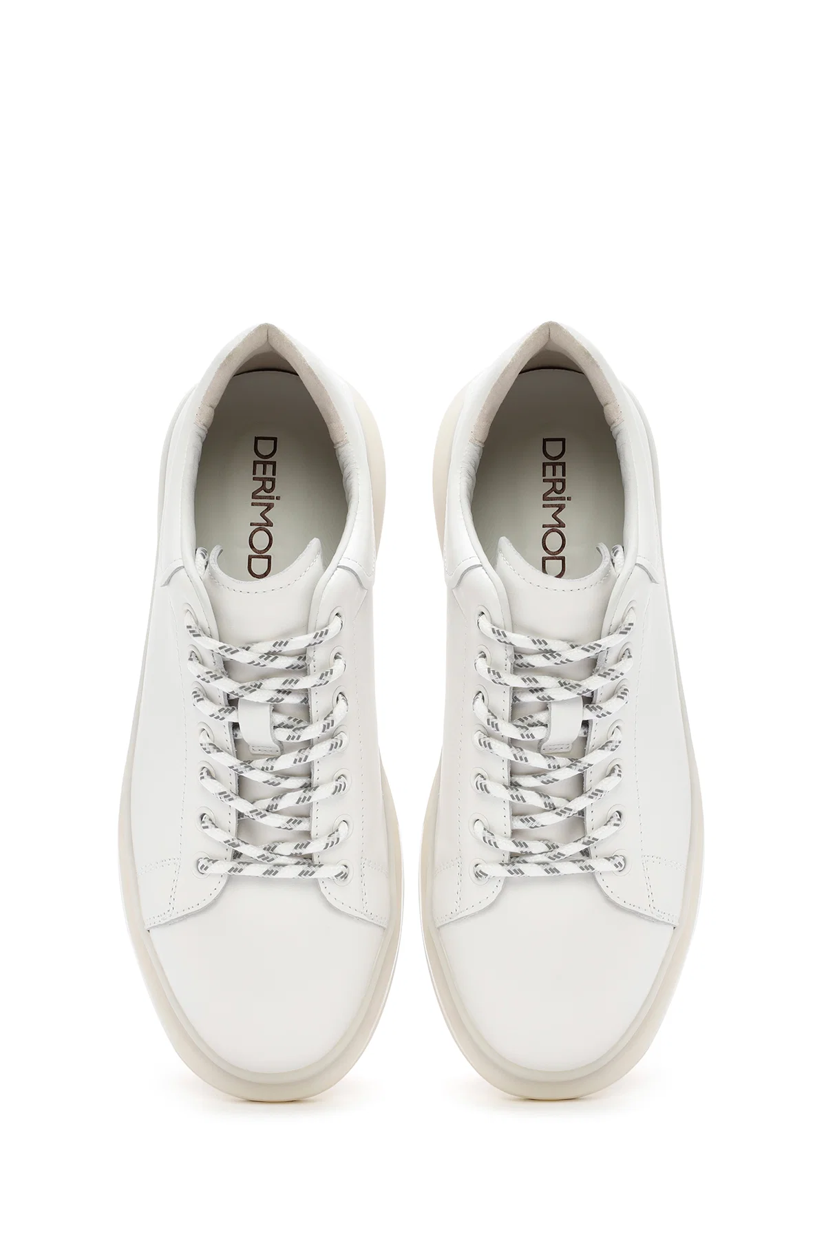 Erkek Beyaz Kalın Tabanlı Bağcıklı Deri Sneaker - Image 7