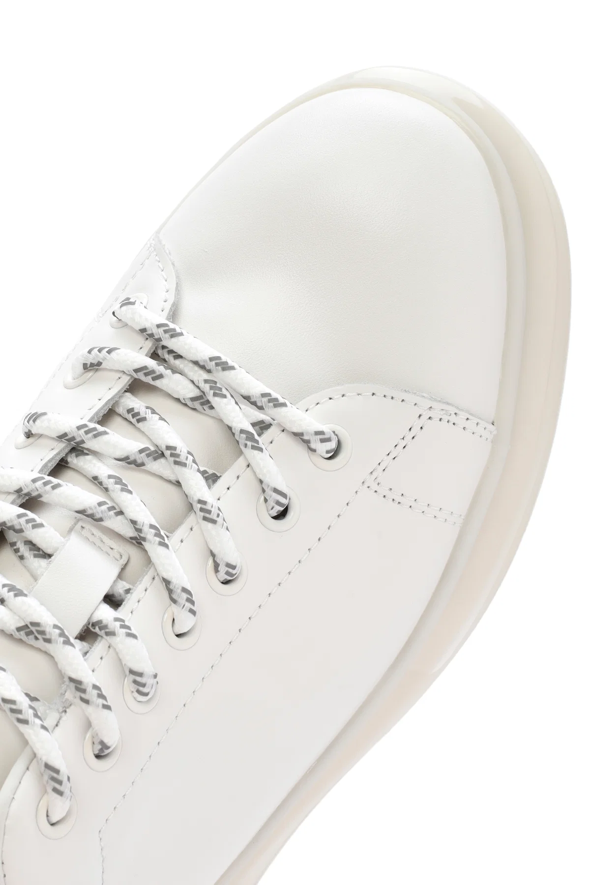 Erkek Beyaz Kalın Tabanlı Bağcıklı Deri Sneaker - Image 9