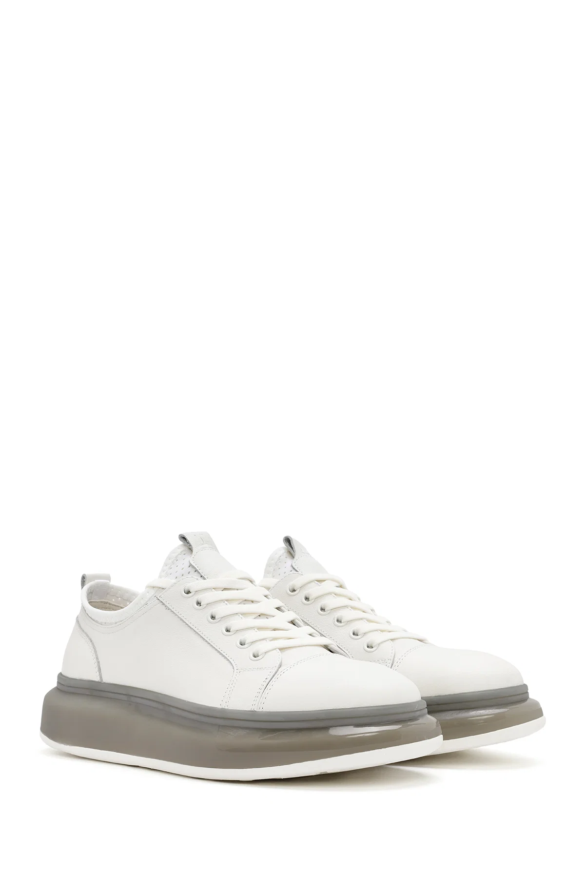 Erkek Beyaz Kalın Tabanlı Bağcıklı Deri Sneaker - Image 3