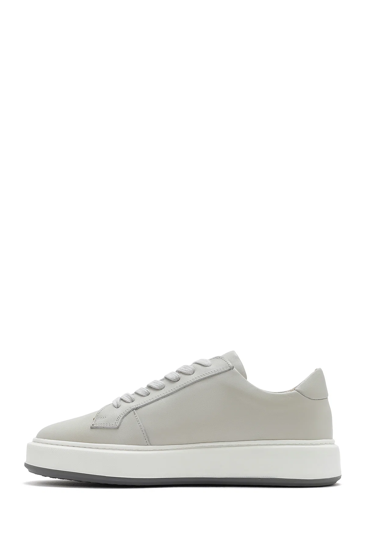 Erkek Beyaz Kalın Tabanlı Bağcıklı Deri Sneaker - Image 2