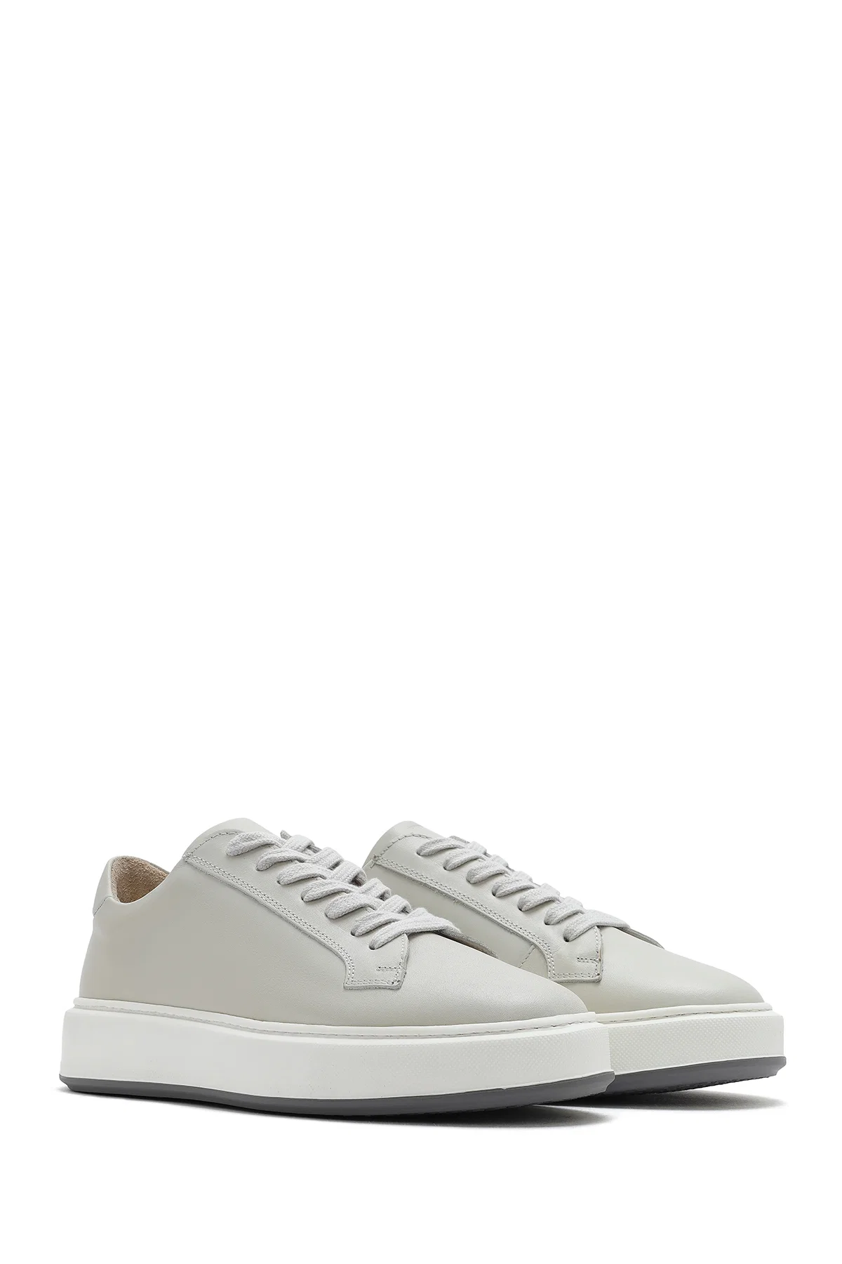 Erkek Beyaz Kalın Tabanlı Bağcıklı Deri Sneaker - Image 3