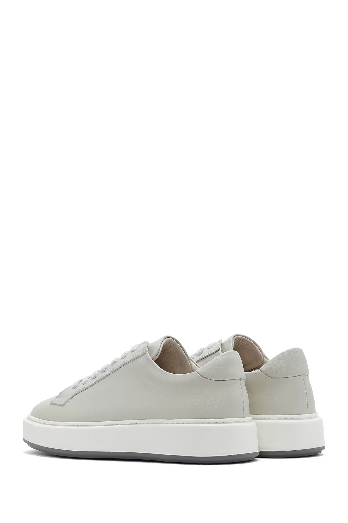 Erkek Beyaz Kalın Tabanlı Bağcıklı Deri Sneaker - Image 5