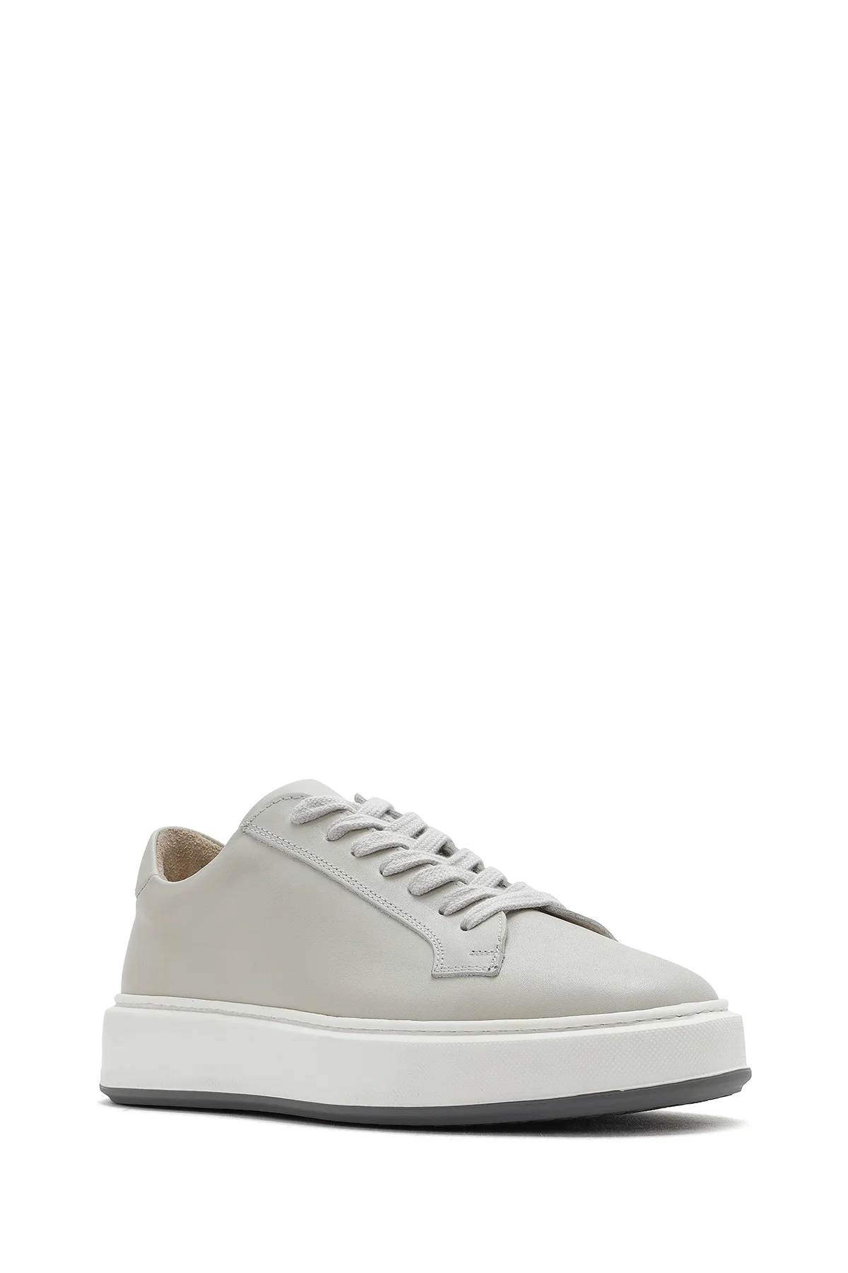 Erkek Beyaz Kalın Tabanlı Bağcıklı Deri Sneaker - Image 6