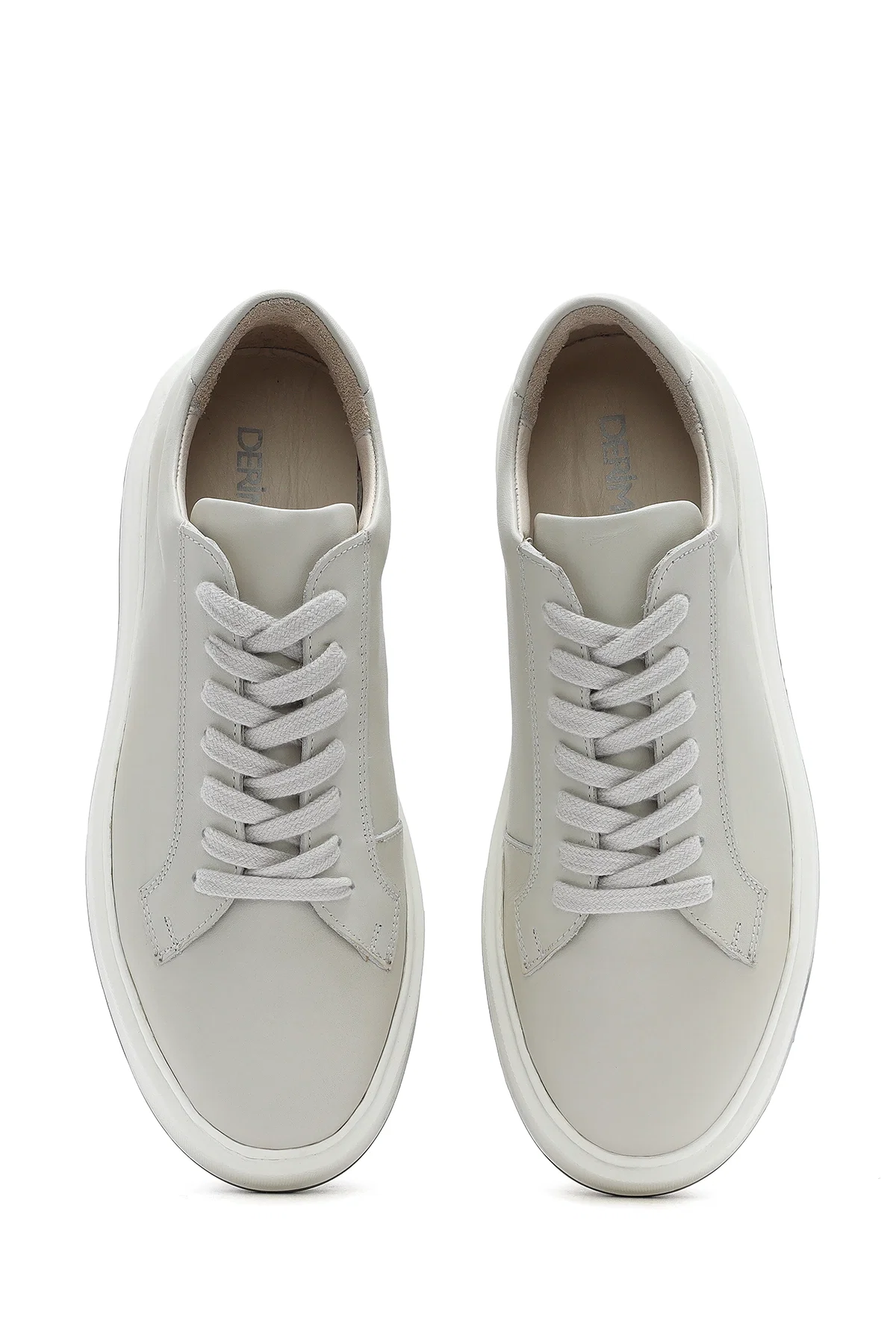 Erkek Beyaz Kalın Tabanlı Bağcıklı Deri Sneaker - Image 7