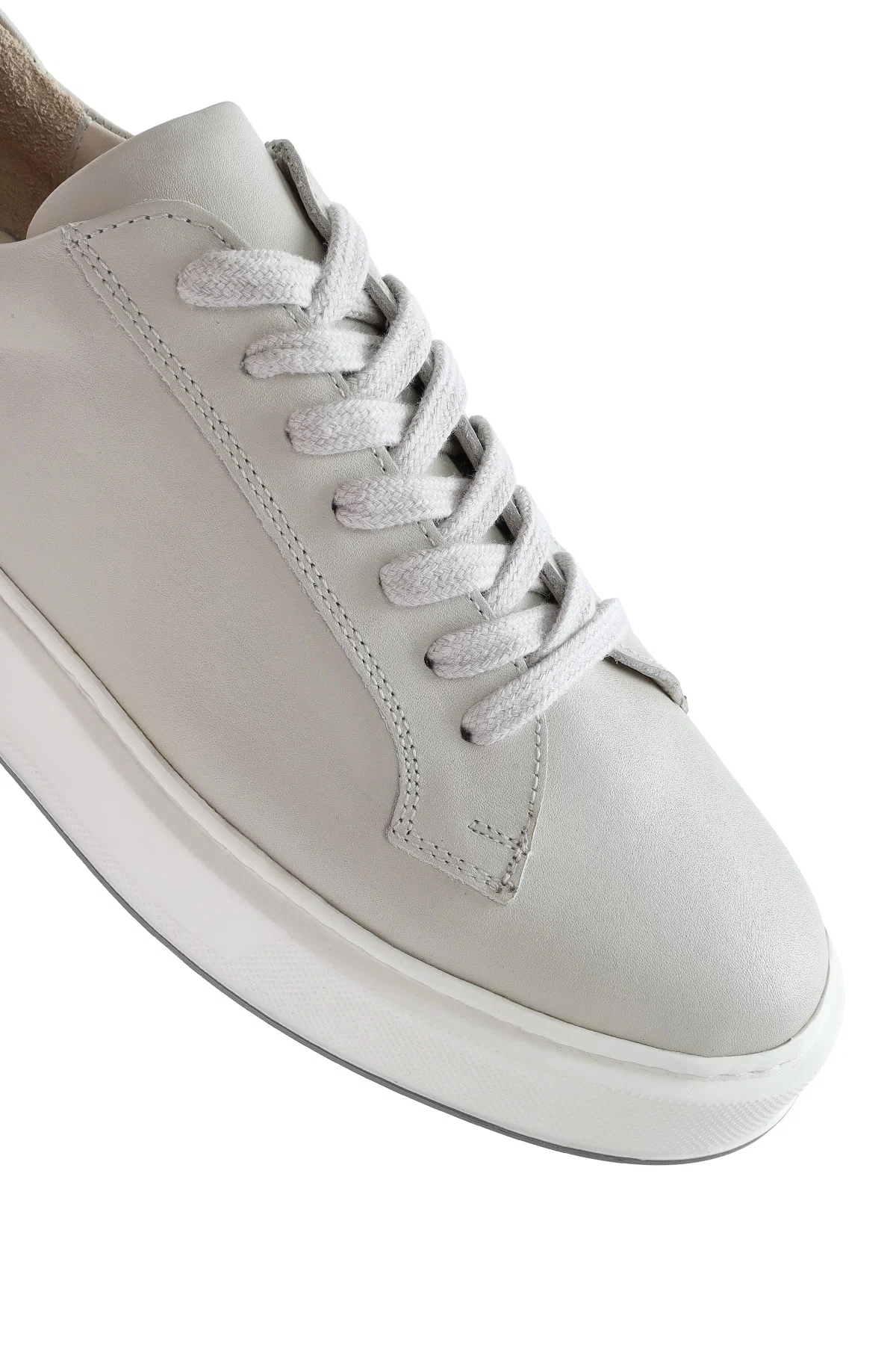 Erkek Beyaz Kalın Tabanlı Bağcıklı Deri Sneaker - Image 9