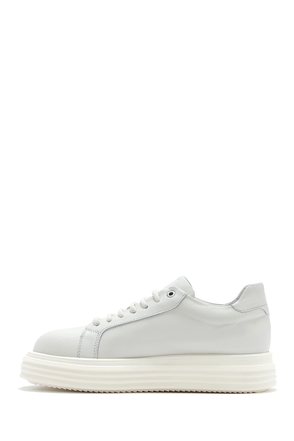 Erkek Beyaz Kalın Tabanlı Bağcıklı Deri Sneaker - Image 2
