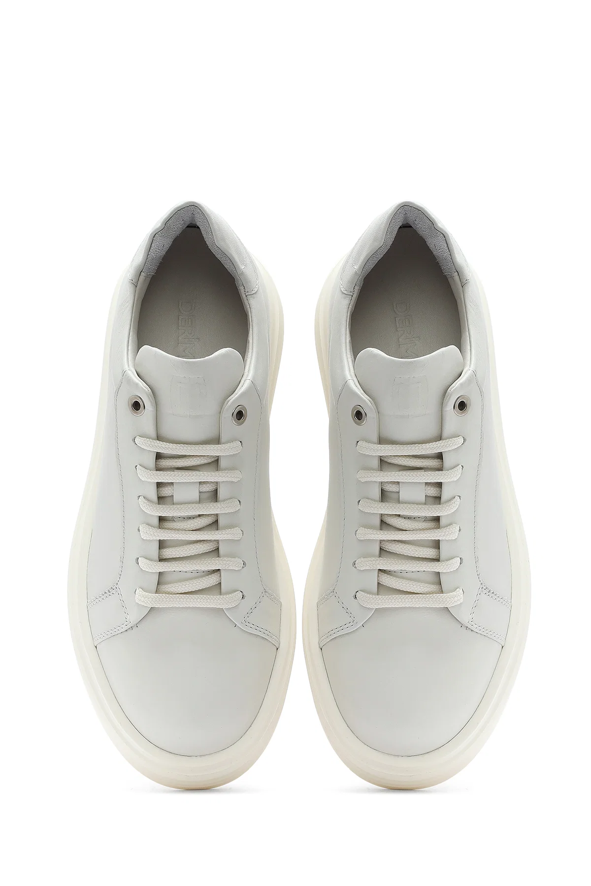 Erkek Beyaz Kalın Tabanlı Bağcıklı Deri Sneaker - Image 7