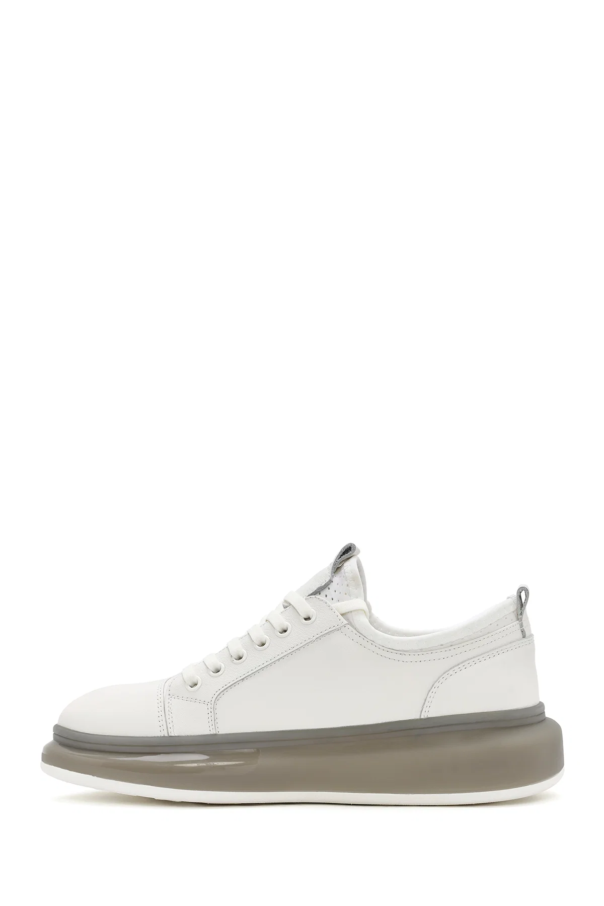 Erkek Beyaz Kalın Tabanlı Bağcıklı Deri Sneaker - Image 2