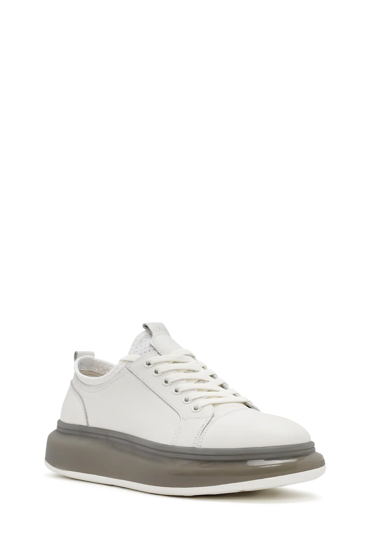 Erkek Beyaz Kalın Tabanlı Bağcıklı Deri Sneaker - Image 6