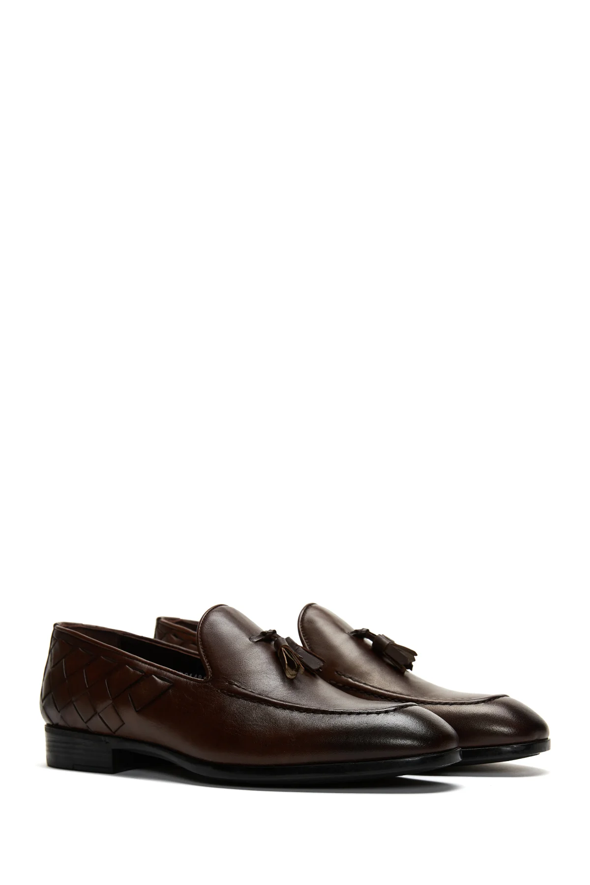 Erkek Deri Örgü Detaylı Klasik Loafer - Image 3