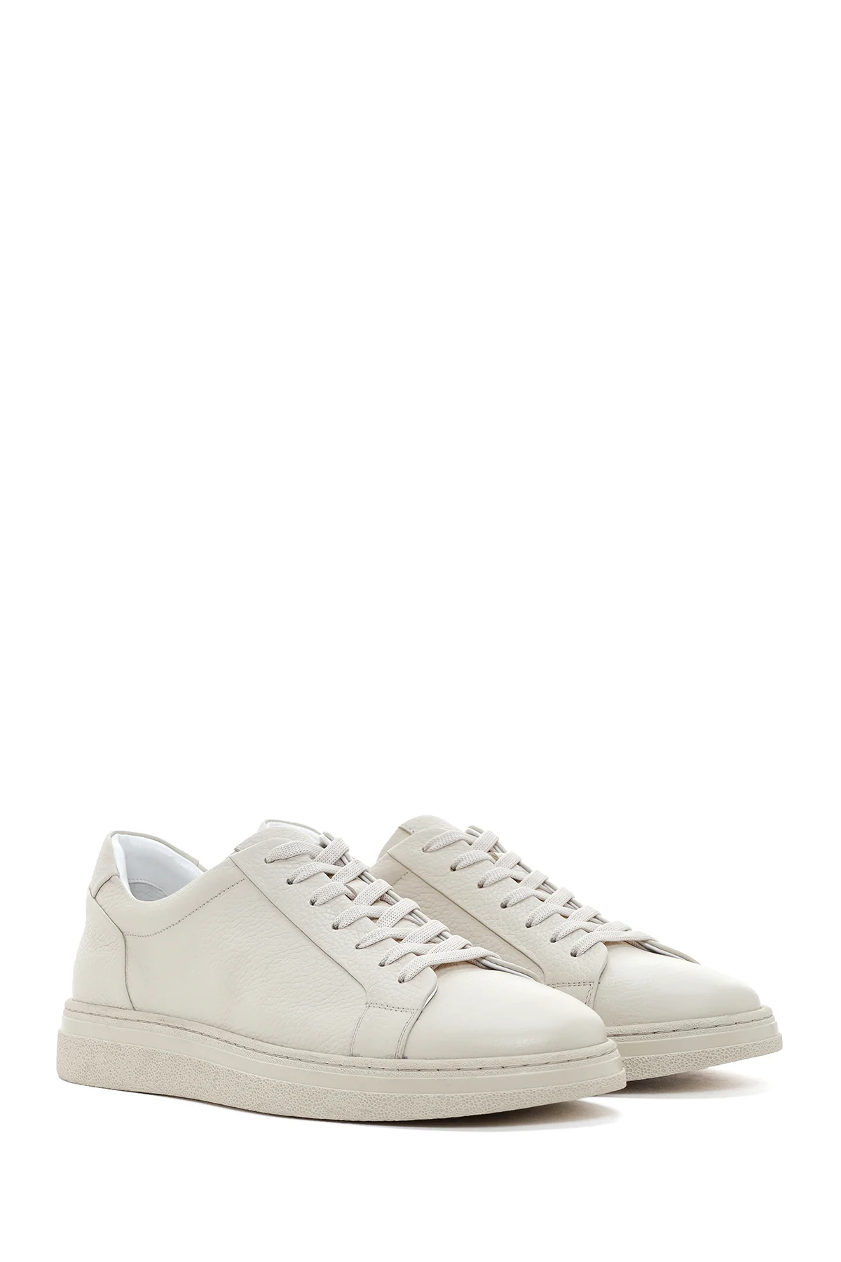 Erkek Ekru Bağcıklı Deri Sneaker - Image 3