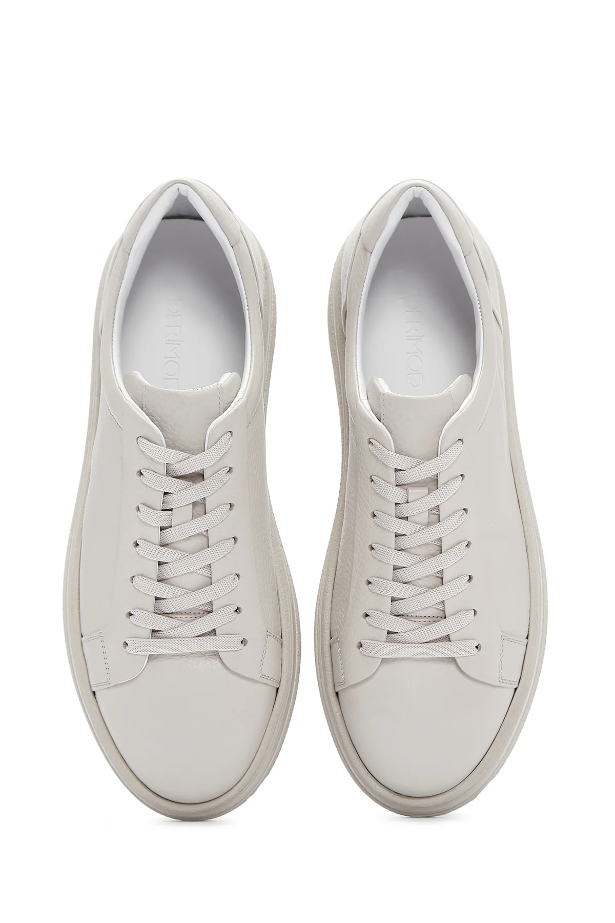 Erkek Ekru Bağcıklı Deri Sneaker - Image 6