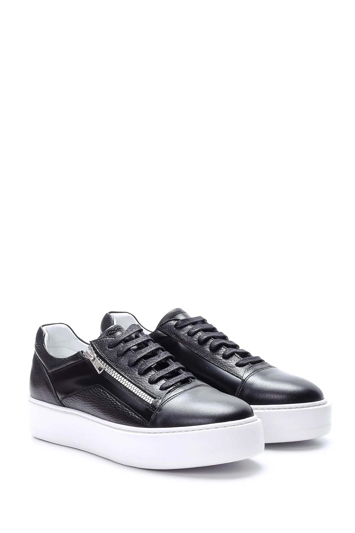 Erkek Fermuar Detaylı Deri Sneaker - Image 3
