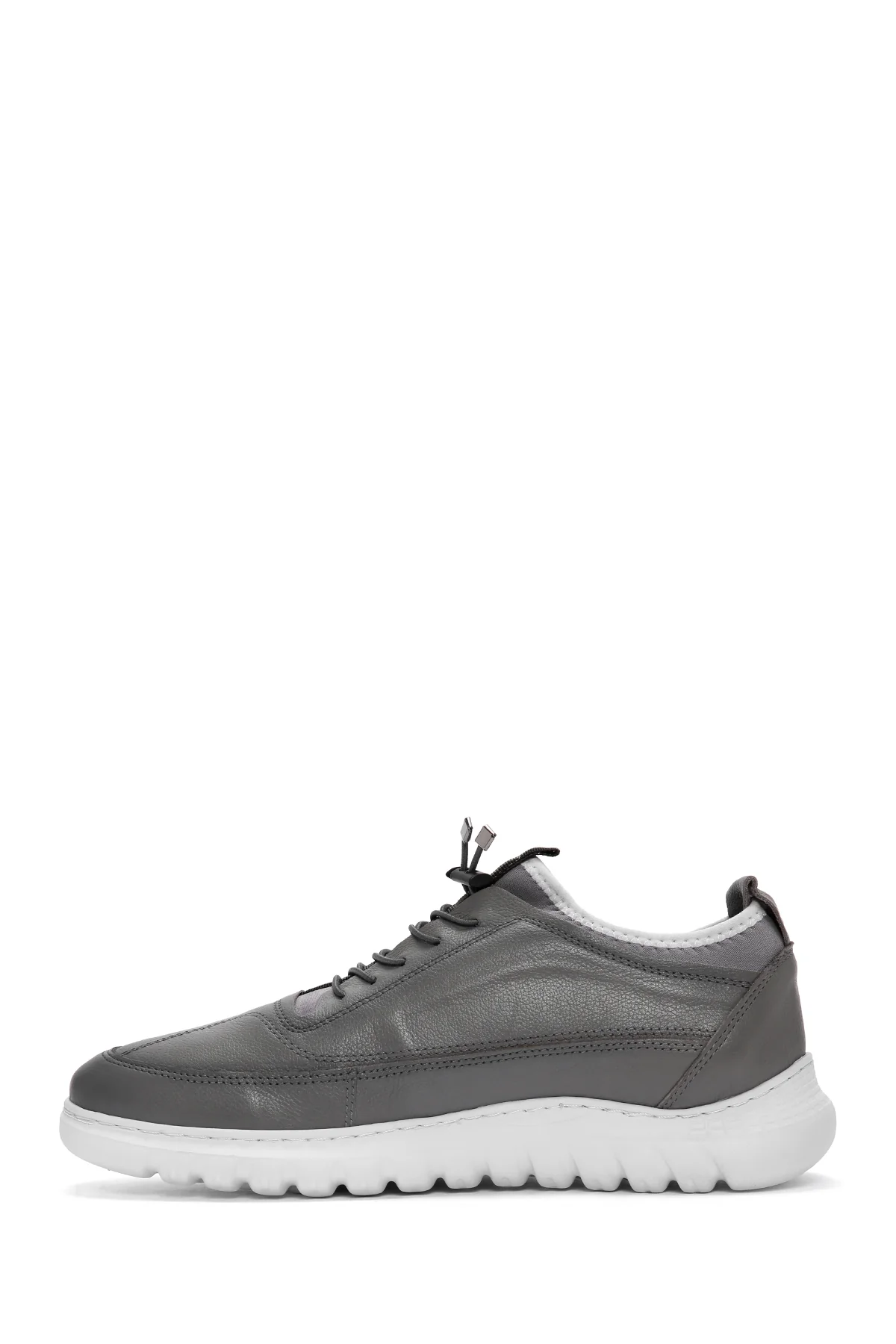Erkek Gri Bağcıklı Deri Casual Sneaker - Image 2