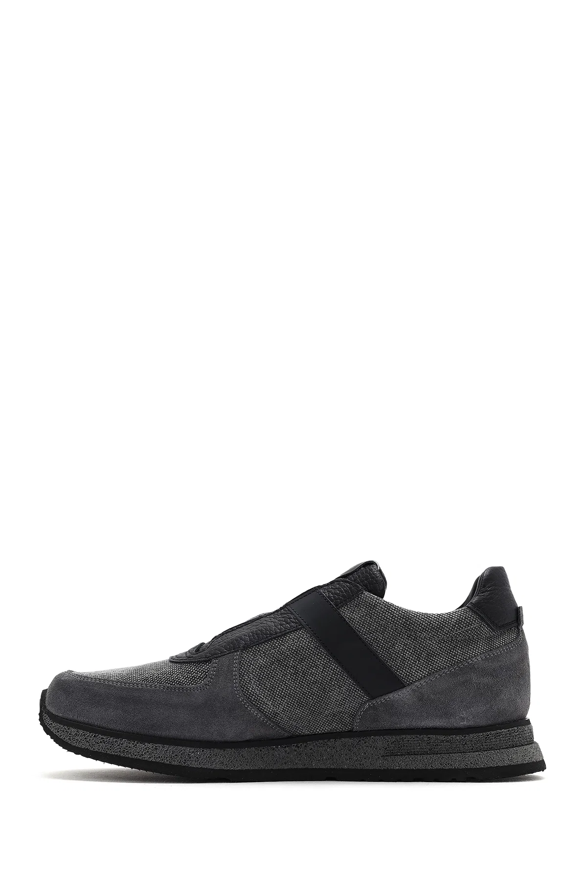 Erkek Gri Bağcıklı Deri Casual Sneaker - Image 2