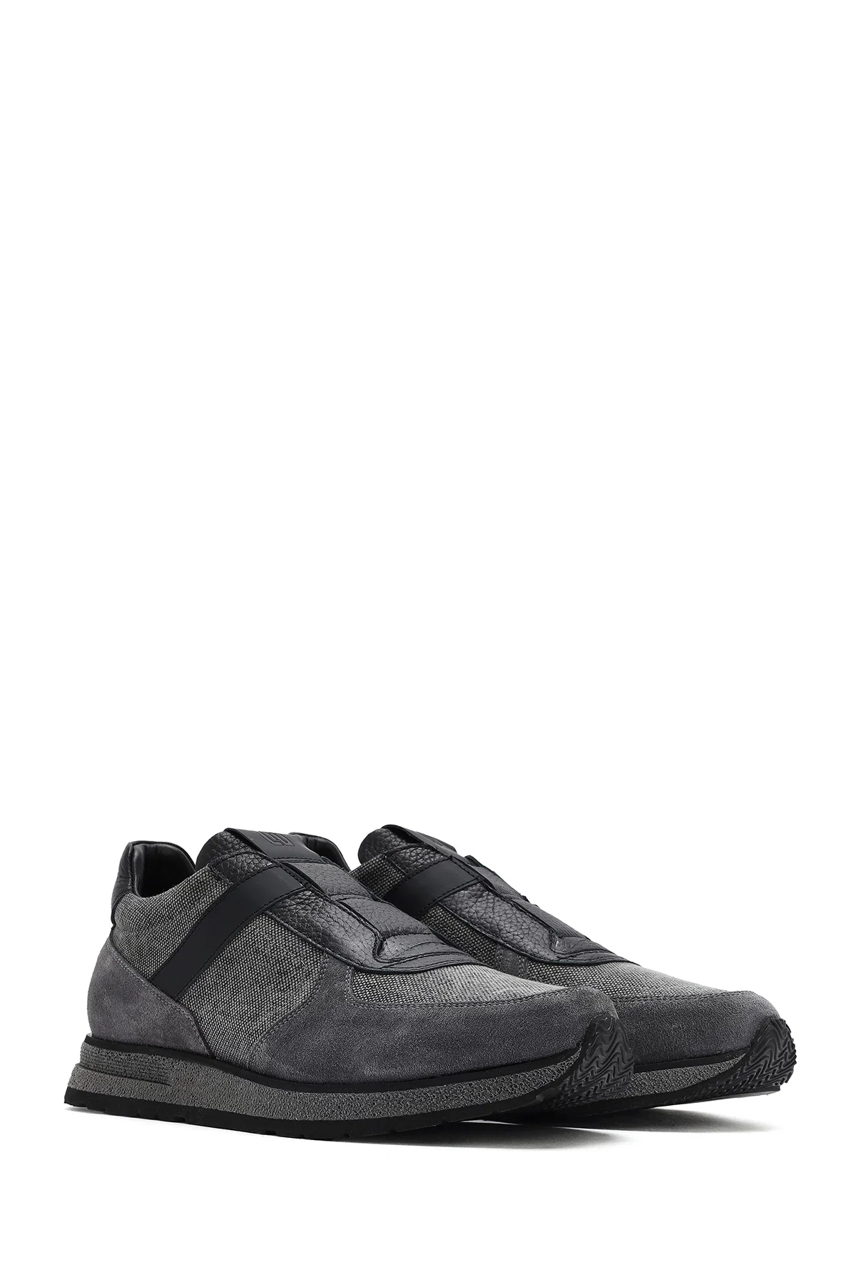 Erkek Gri Bağcıklı Deri Casual Sneaker - Image 3