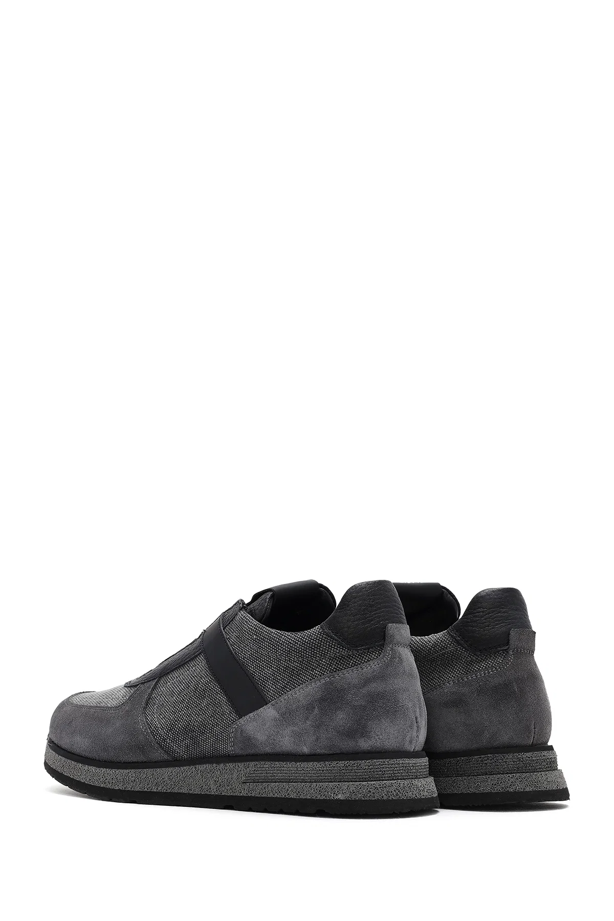 Erkek Gri Bağcıklı Deri Casual Sneaker - Image 5