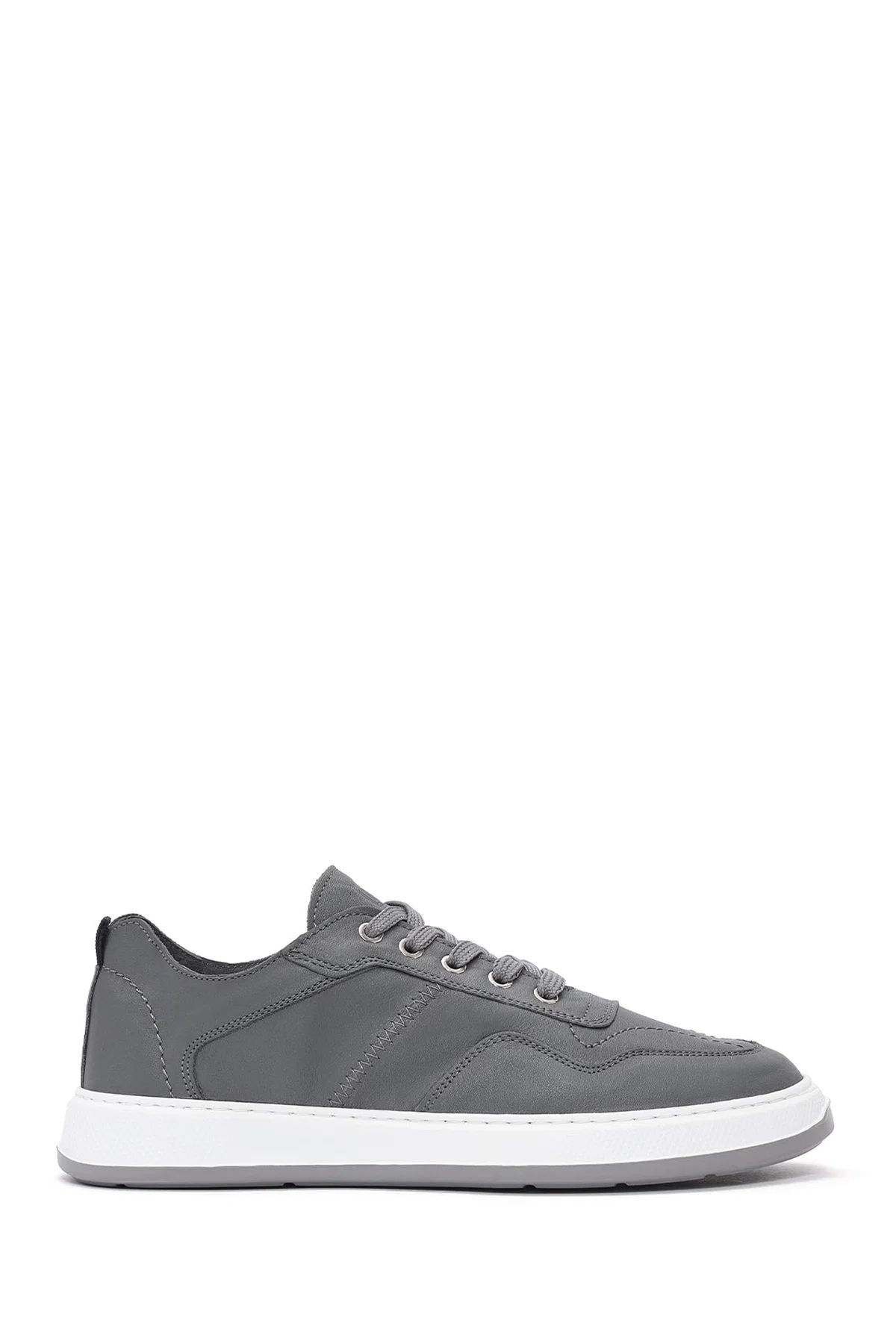 Erkek Gri Bağcıklı Deri Sneaker - Image 2