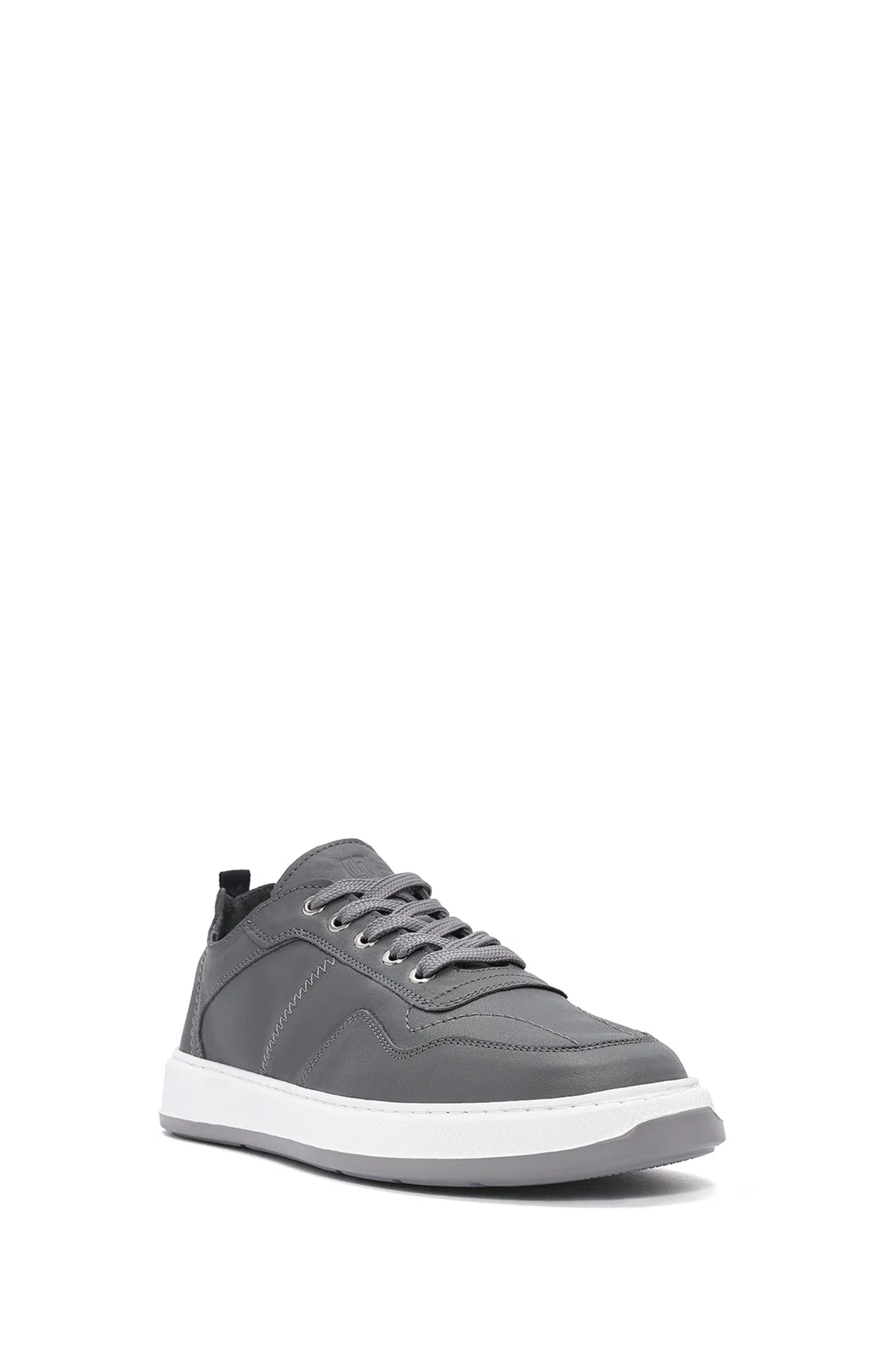 Erkek Gri Bağcıklı Deri Sneaker - Image 7