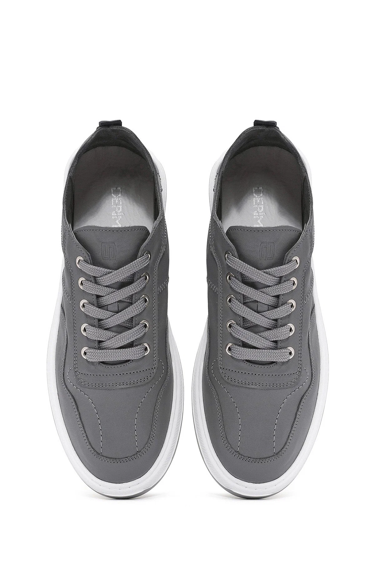Erkek Gri Bağcıklı Deri Sneaker - Image 8