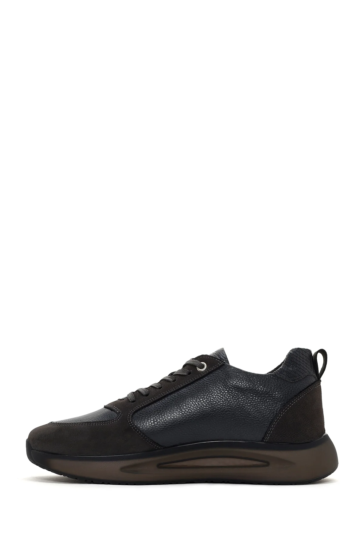 Erkek Gri Bağcıklı Kalın Tabanlı Deri Casual Sneaker - Image 2