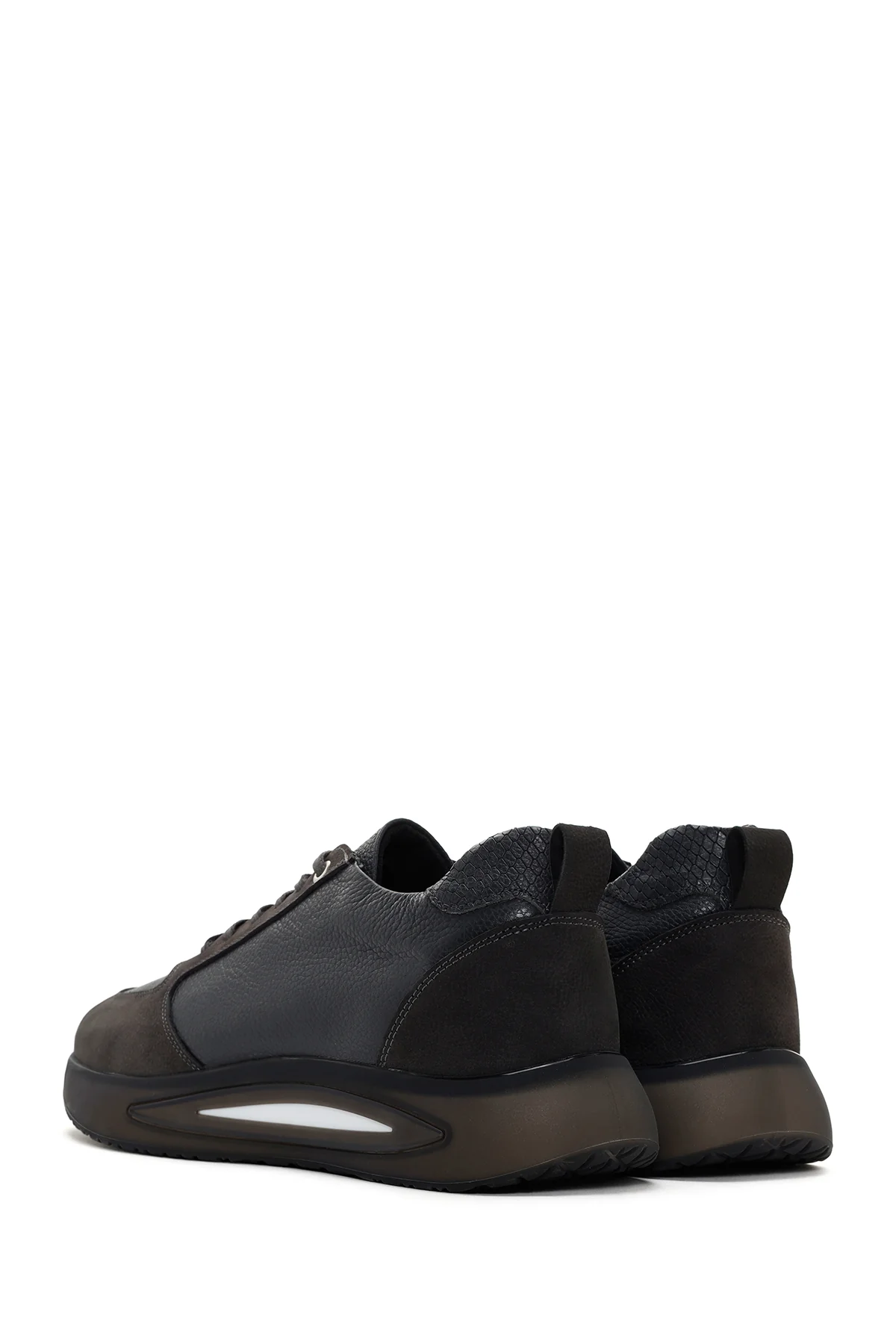 Erkek Gri Bağcıklı Kalın Tabanlı Deri Casual Sneaker - Image 5