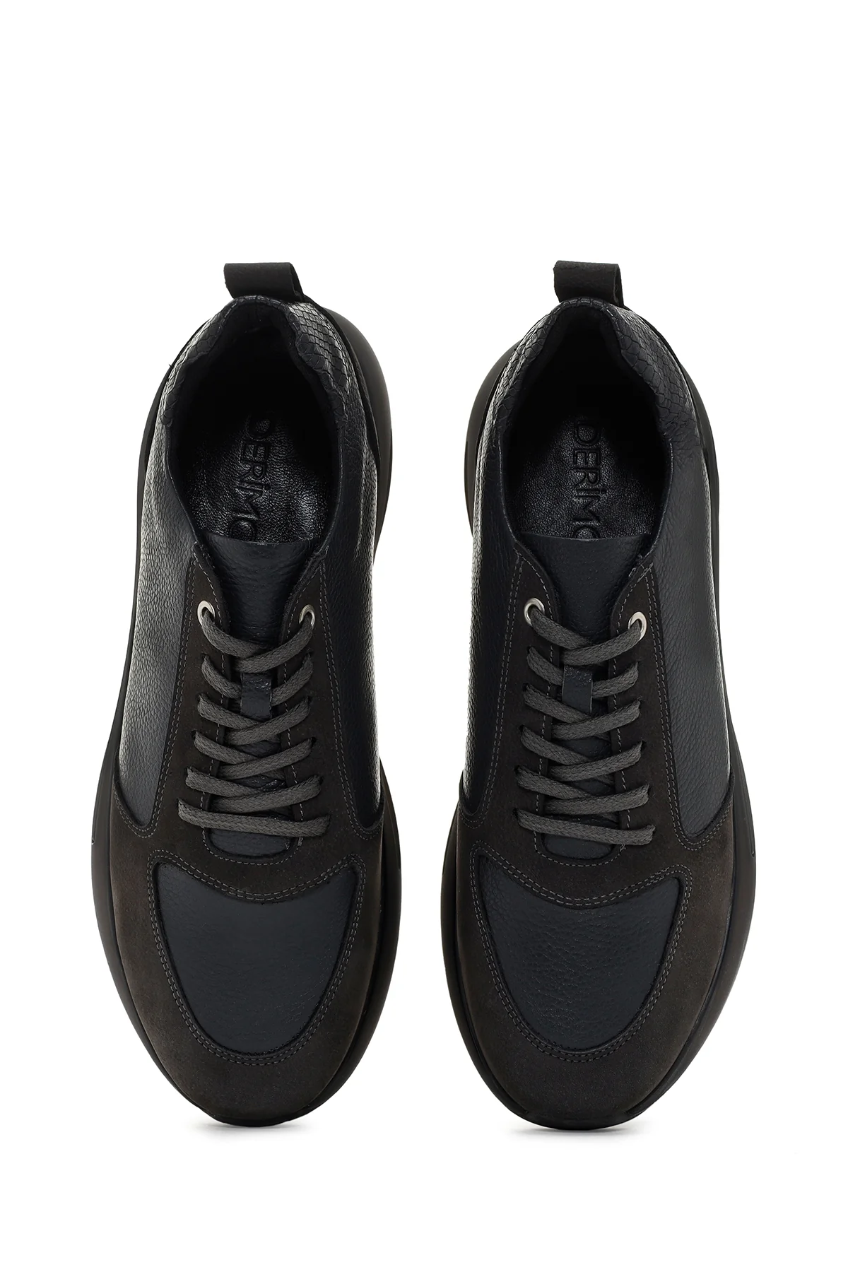 Erkek Gri Bağcıklı Kalın Tabanlı Deri Casual Sneaker - Image 6