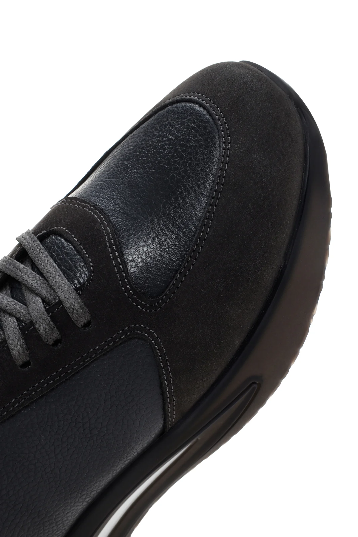 Erkek Gri Bağcıklı Kalın Tabanlı Deri Casual Sneaker - Image 9