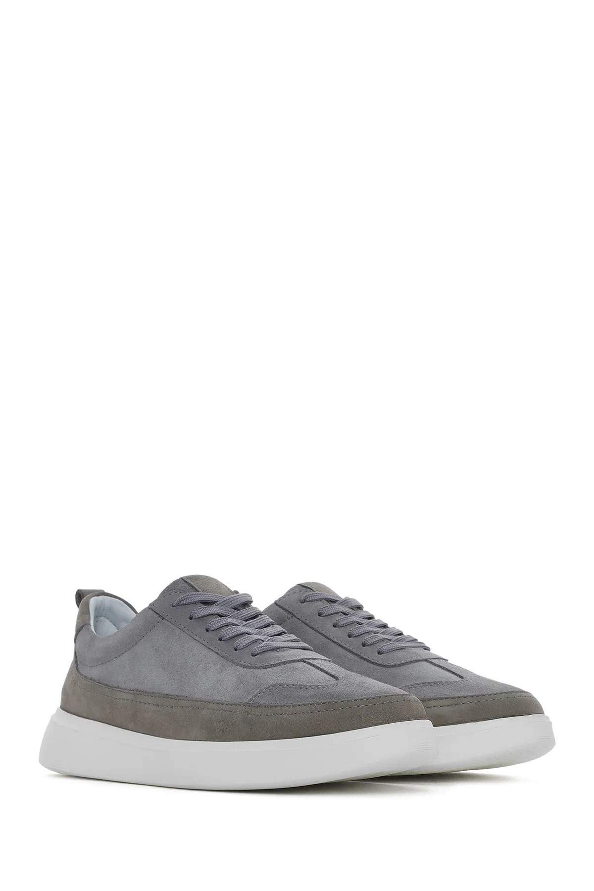 Erkek Gri Bağcıklı Kalın Tabanlı Deri Sneaker - Image 3