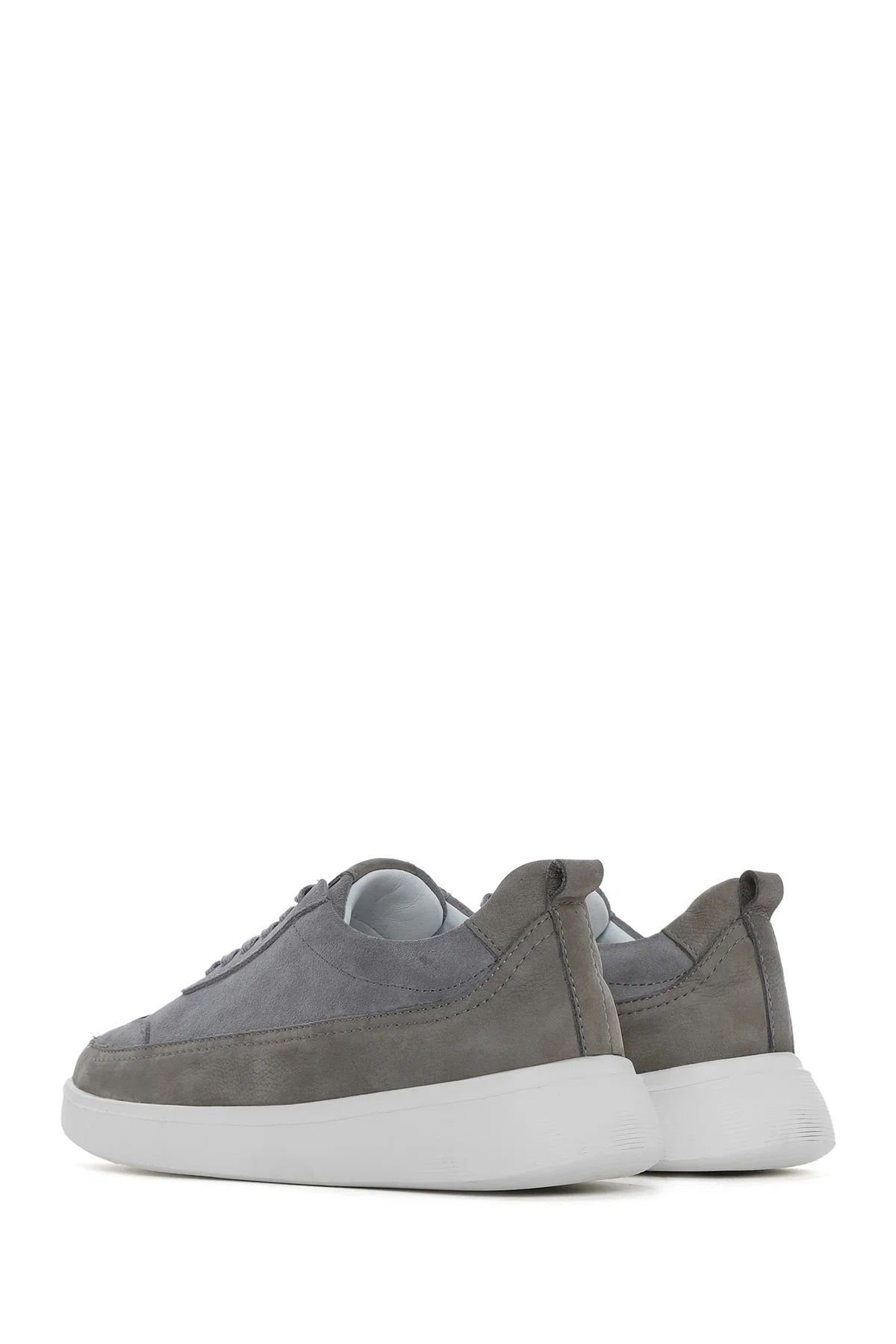 Erkek Gri Bağcıklı Kalın Tabanlı Deri Sneaker - Image 5