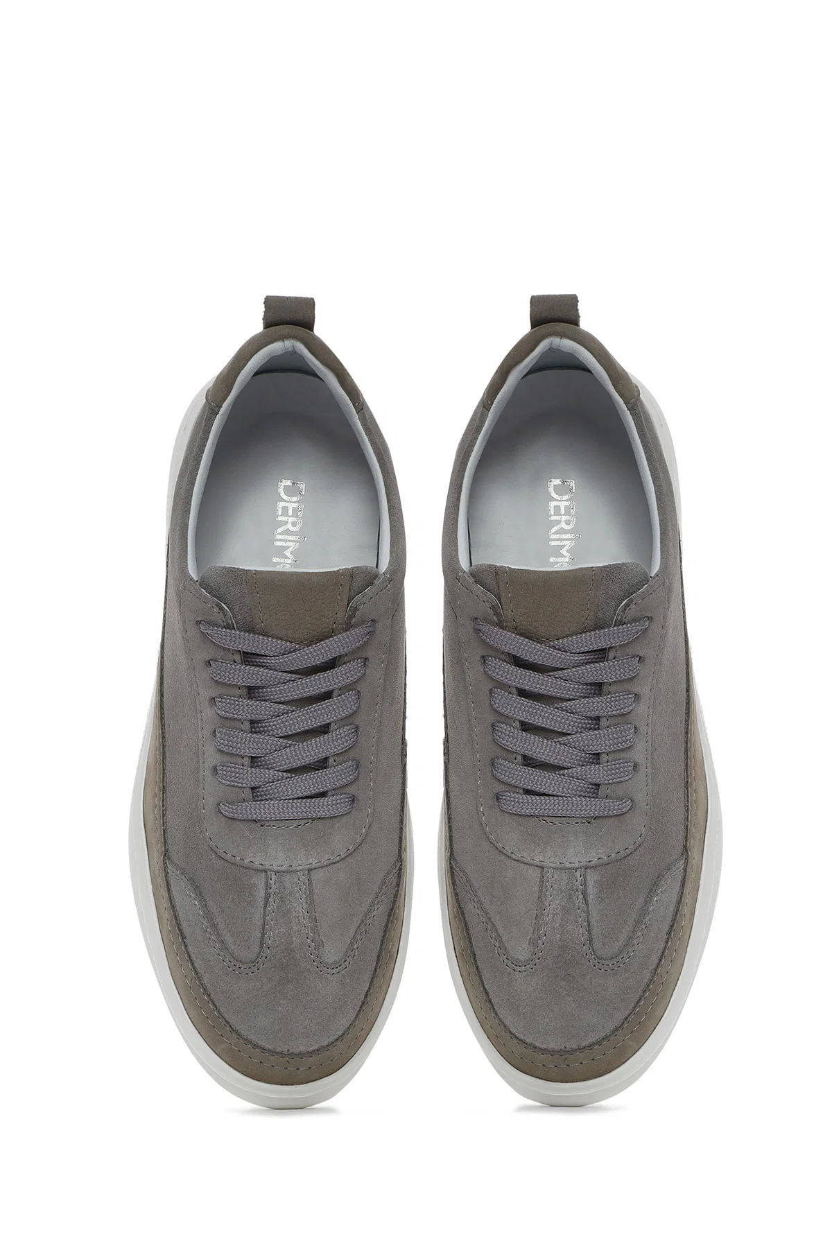 Erkek Gri Bağcıklı Kalın Tabanlı Deri Sneaker - Image 7