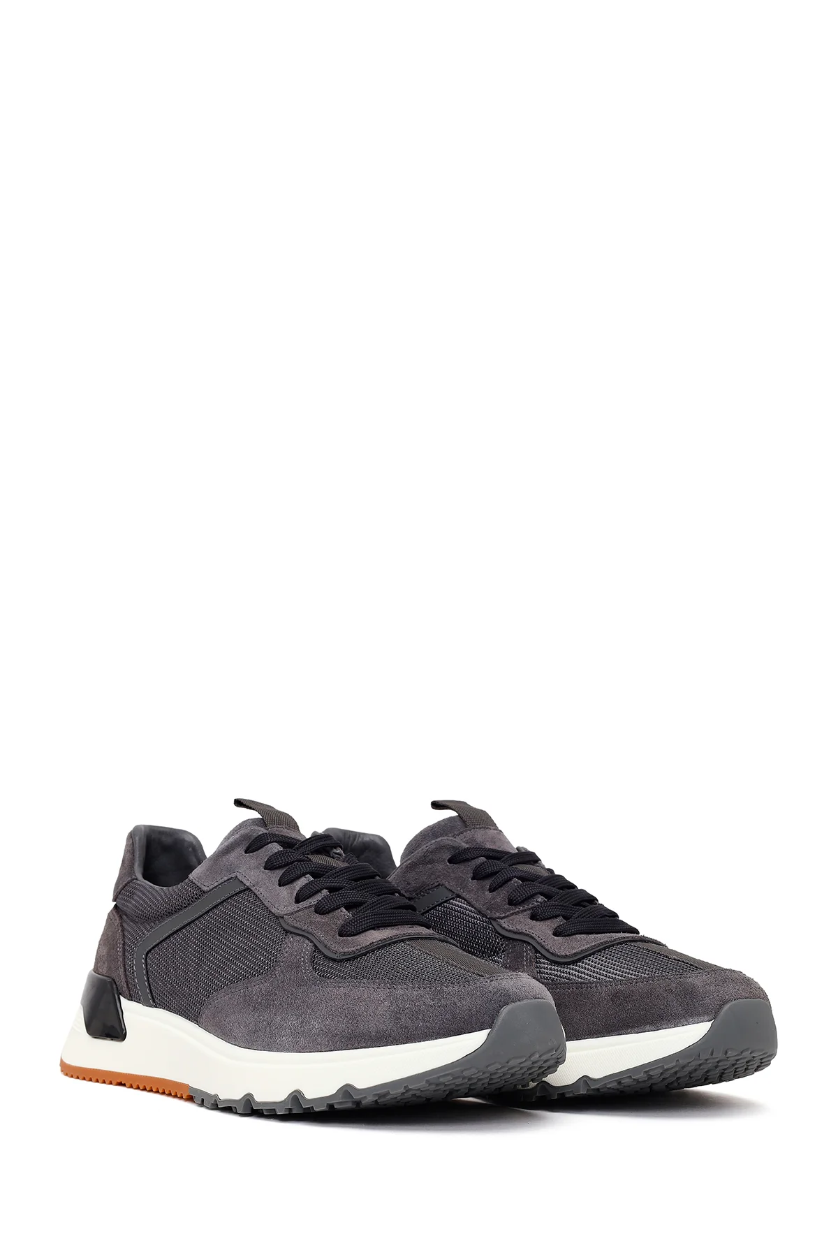 Erkek Gri Bağcıklı Kalın Tabanlı Deri Sneaker - Image 2