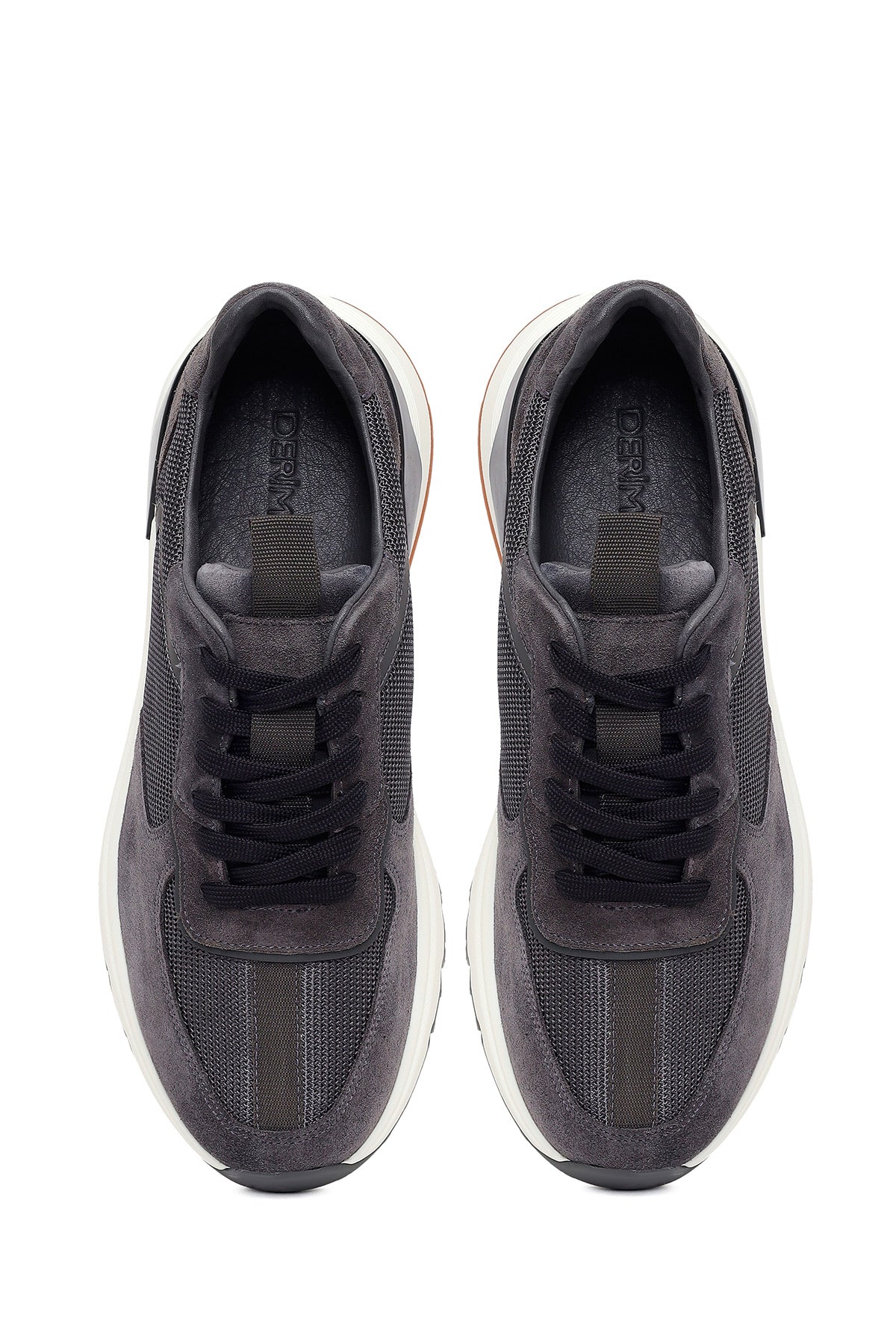 Erkek Gri Bağcıklı Kalın Tabanlı Deri Sneaker - Image 4