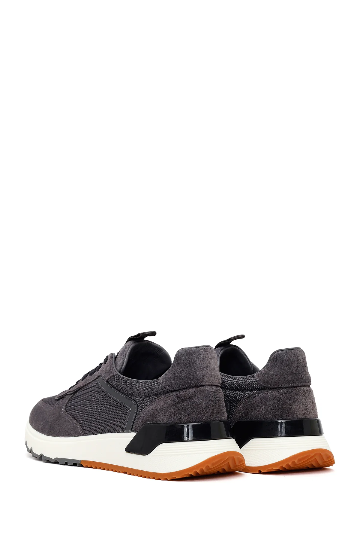 Erkek Gri Bağcıklı Kalın Tabanlı Deri Sneaker - Image 6