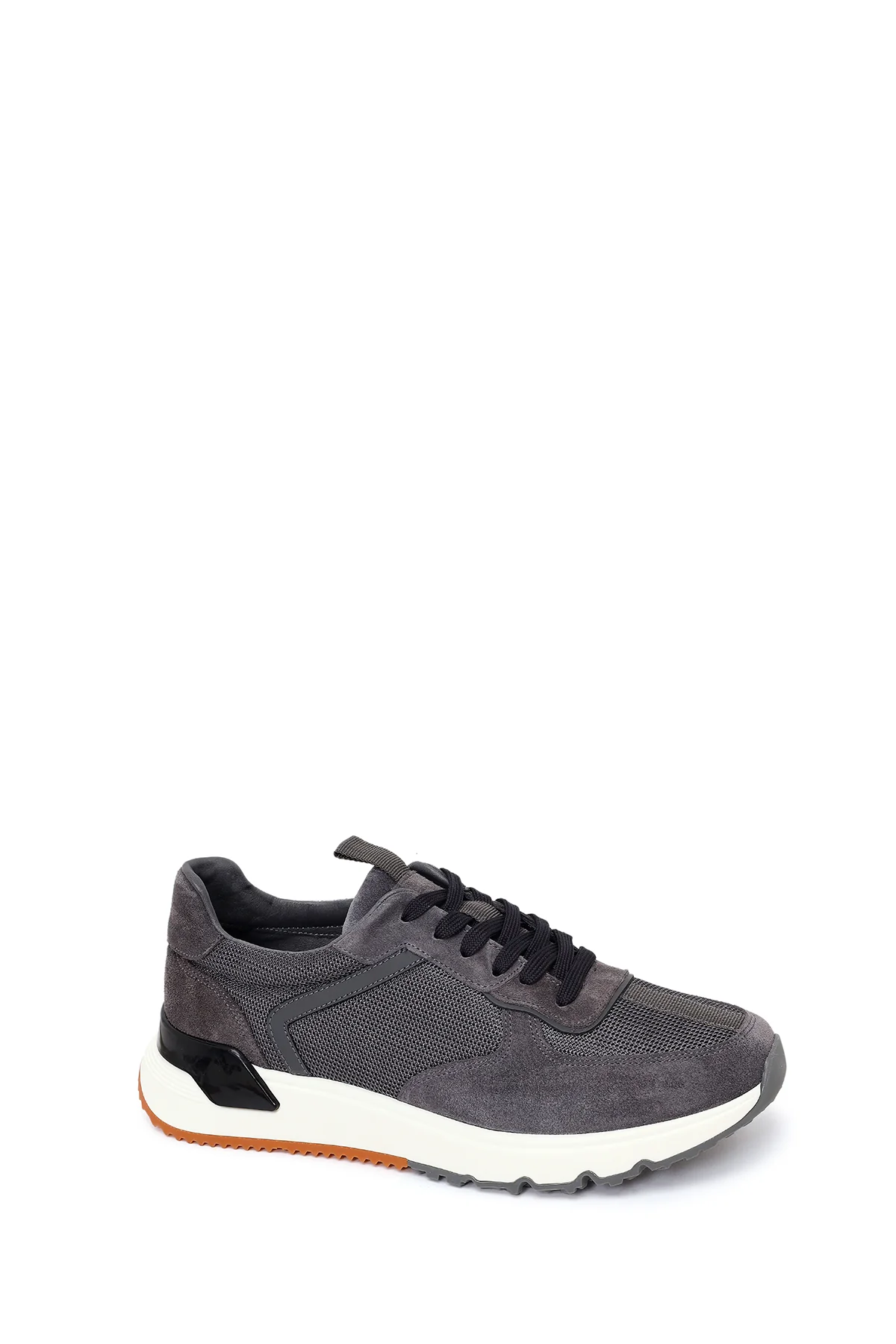 Erkek Gri Bağcıklı Kalın Tabanlı Deri Sneaker - Image 7