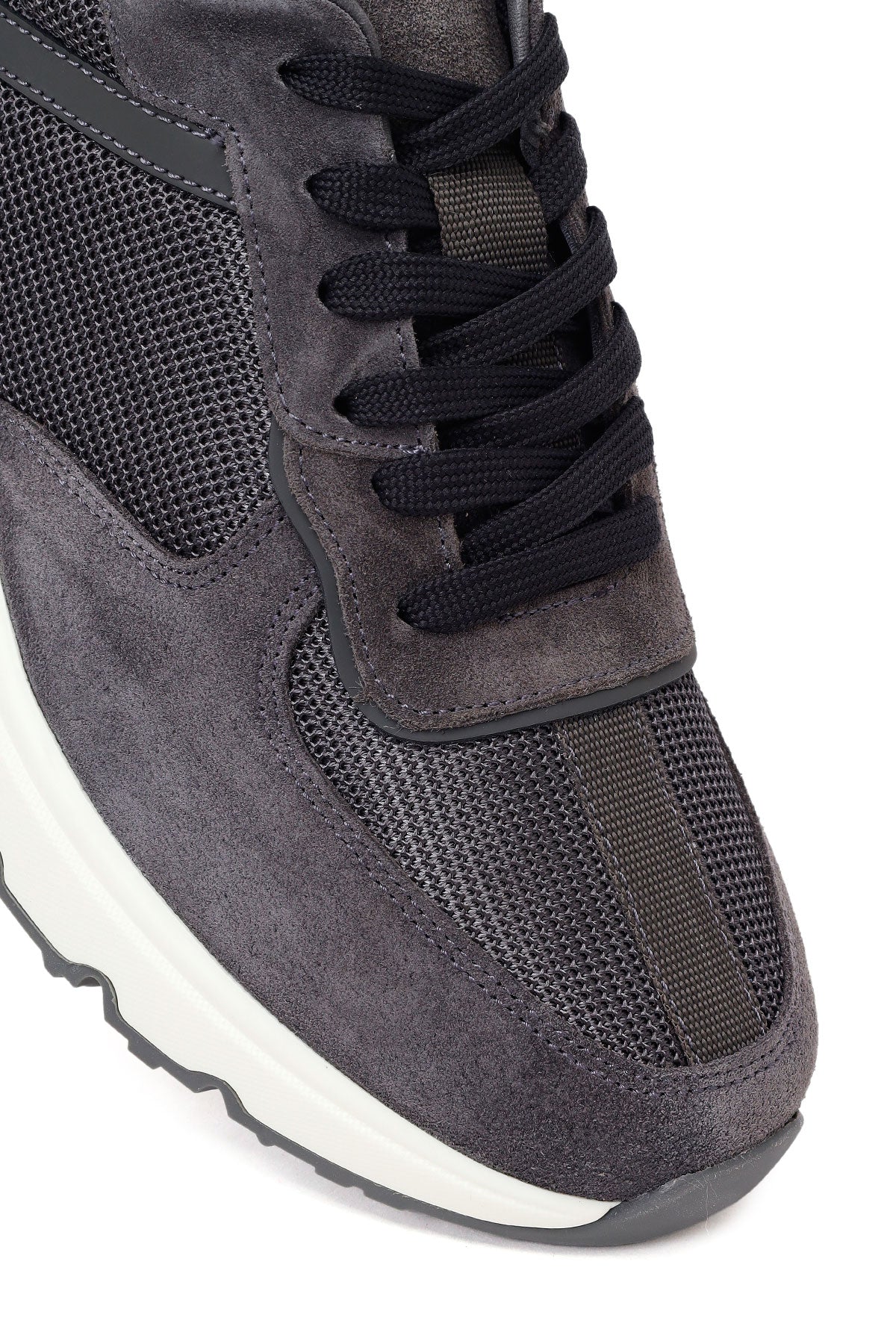 Erkek Gri Bağcıklı Kalın Tabanlı Deri Sneaker - Image 9