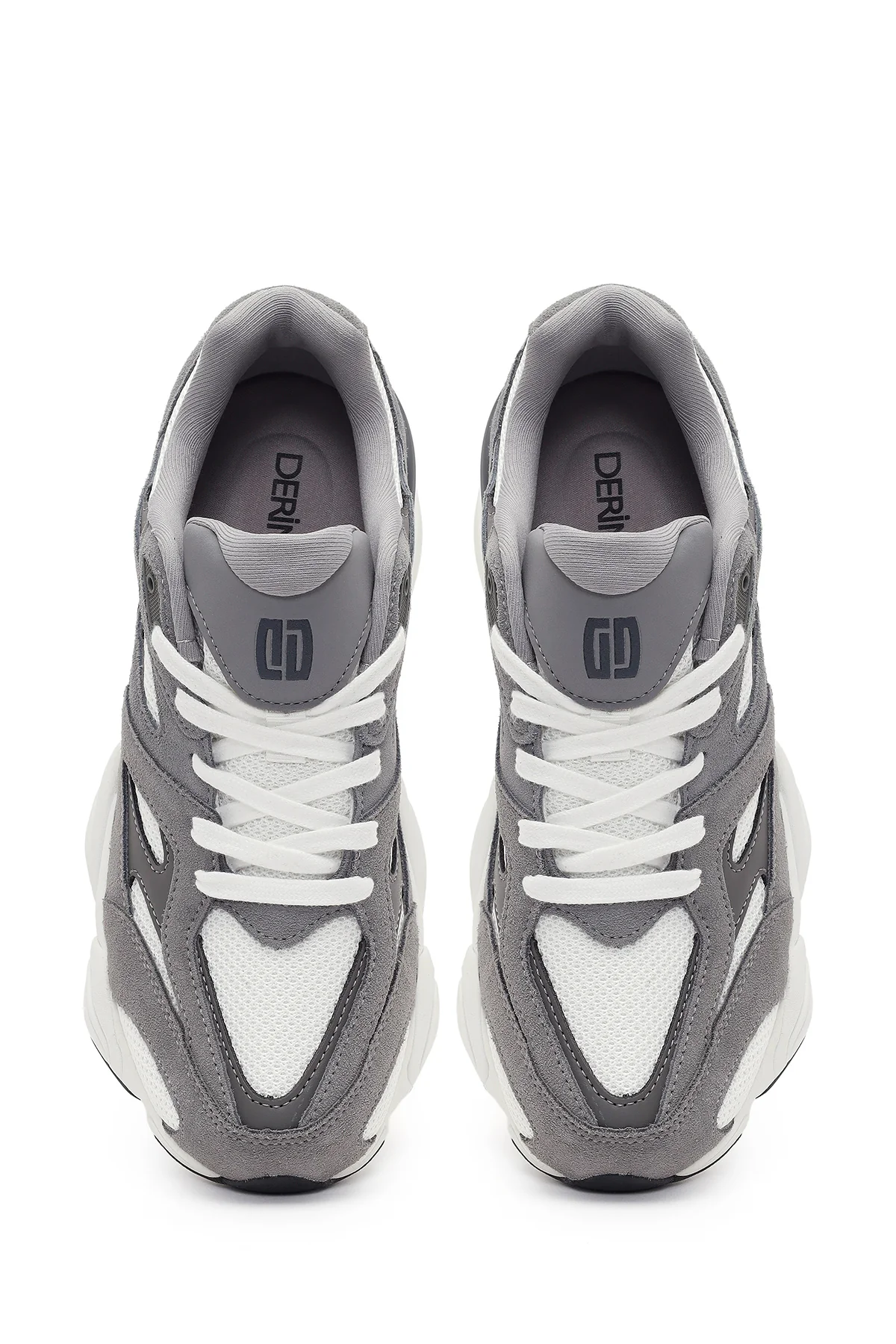 Erkek Gri Bağcıklı Kalın Tabanlı Deri Sneaker - Image 4