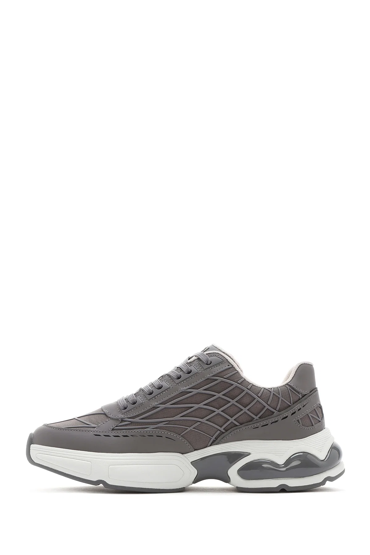 Erkek Gri Bağcıklı Kalın Tabanlı Kumaş Sneaker - Image 2
