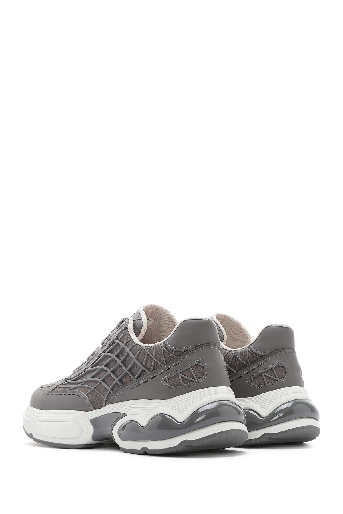 Erkek Gri Bağcıklı Kalın Tabanlı Kumaş Sneaker - Image 5