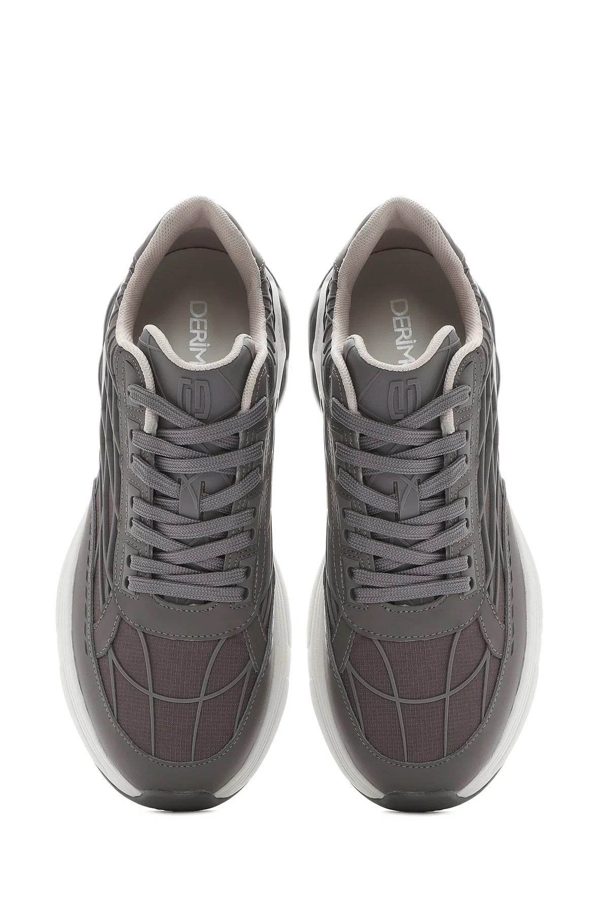 Erkek Gri Bağcıklı Kalın Tabanlı Kumaş Sneaker - Image 7