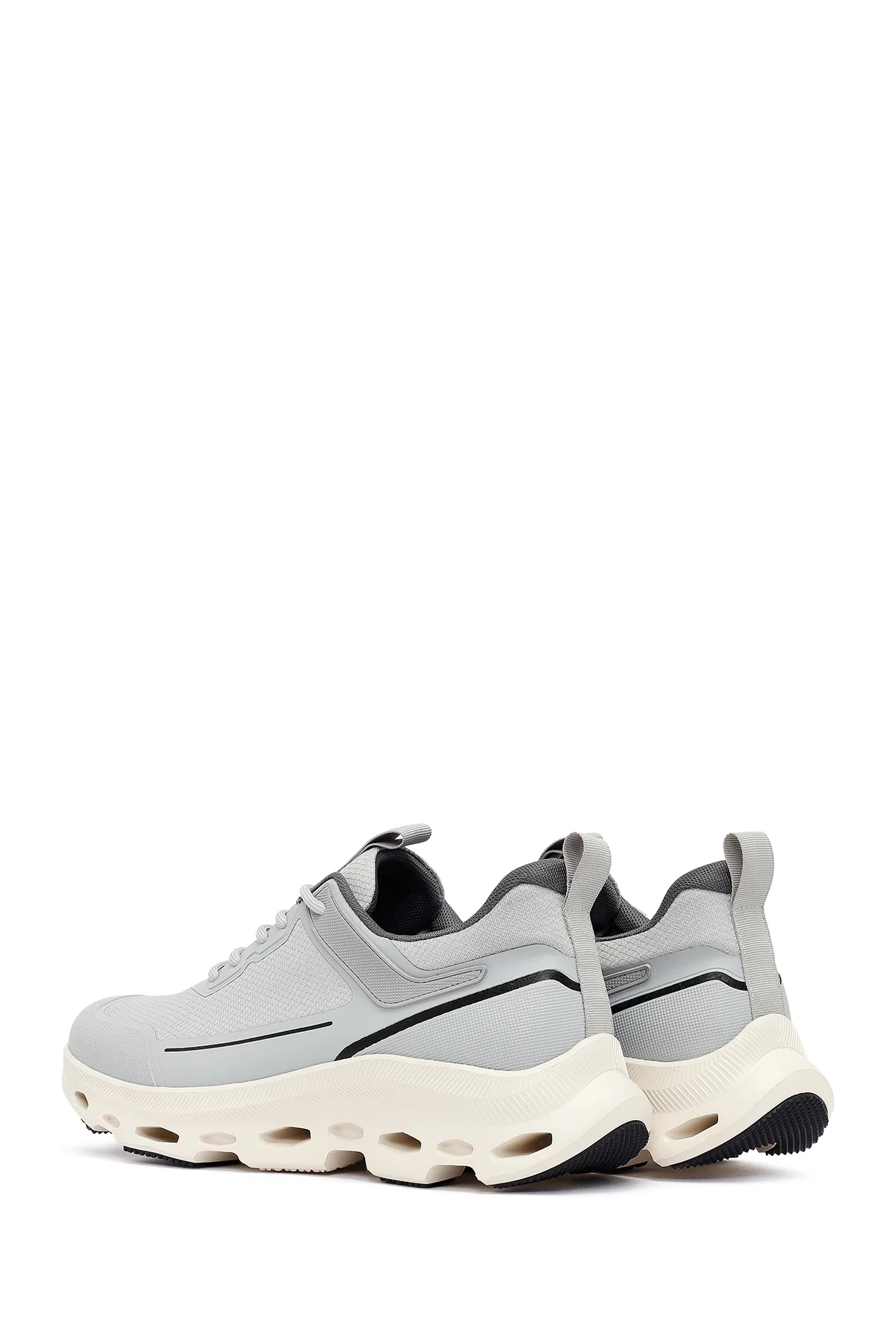 Erkek Gri Bağcıklı Kalın Tabanlı Kumaş Sneaker - Image 5