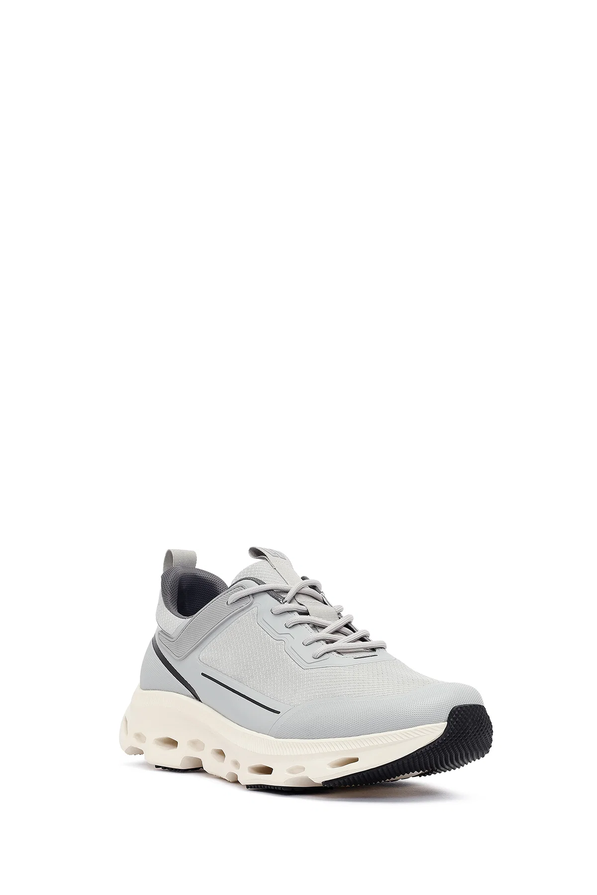 Erkek Gri Bağcıklı Kalın Tabanlı Kumaş Sneaker - Image 6