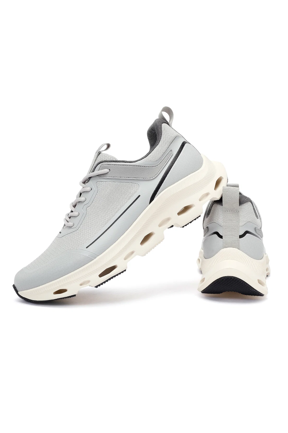 Erkek Gri Bağcıklı Kalın Tabanlı Kumaş Sneaker - Image 9