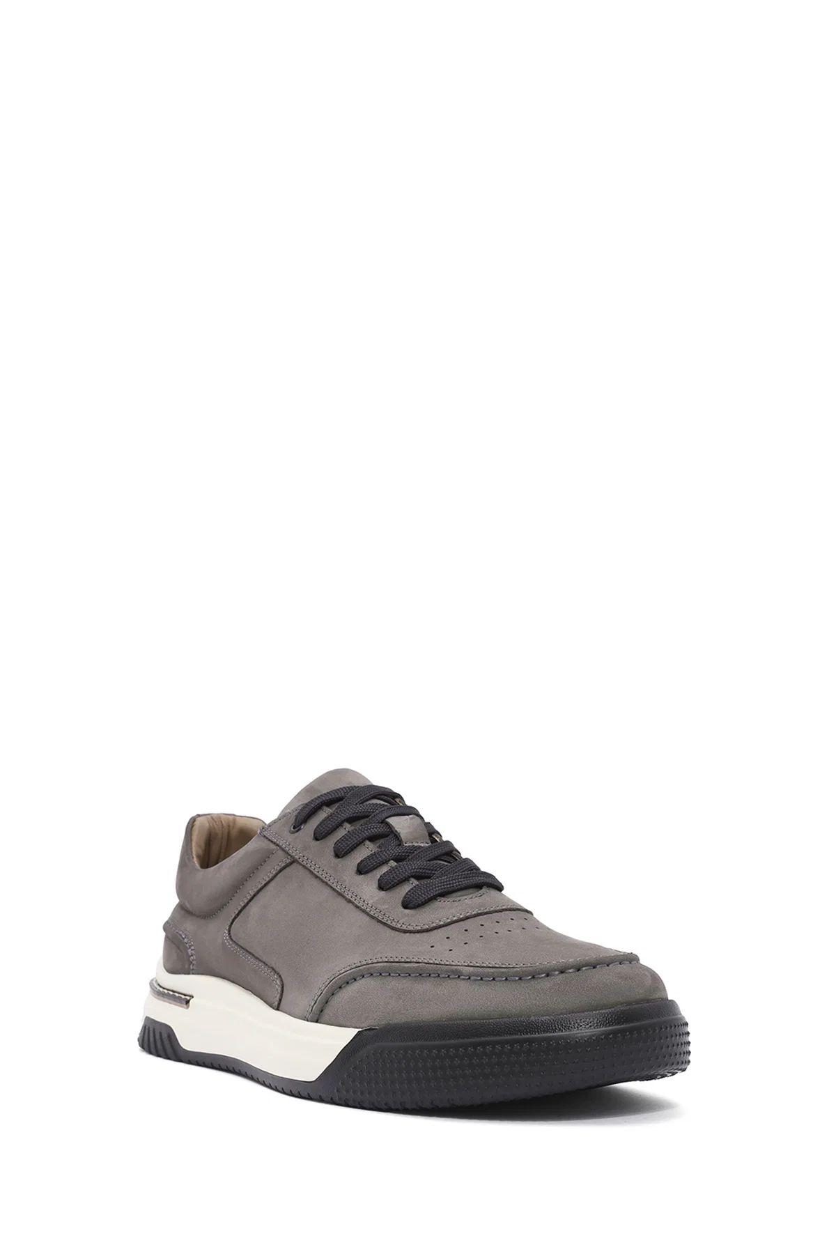 Erkek Gri Bağcıklı Kalın Tabanlı Nubuk Deri Sneaker - Image 6