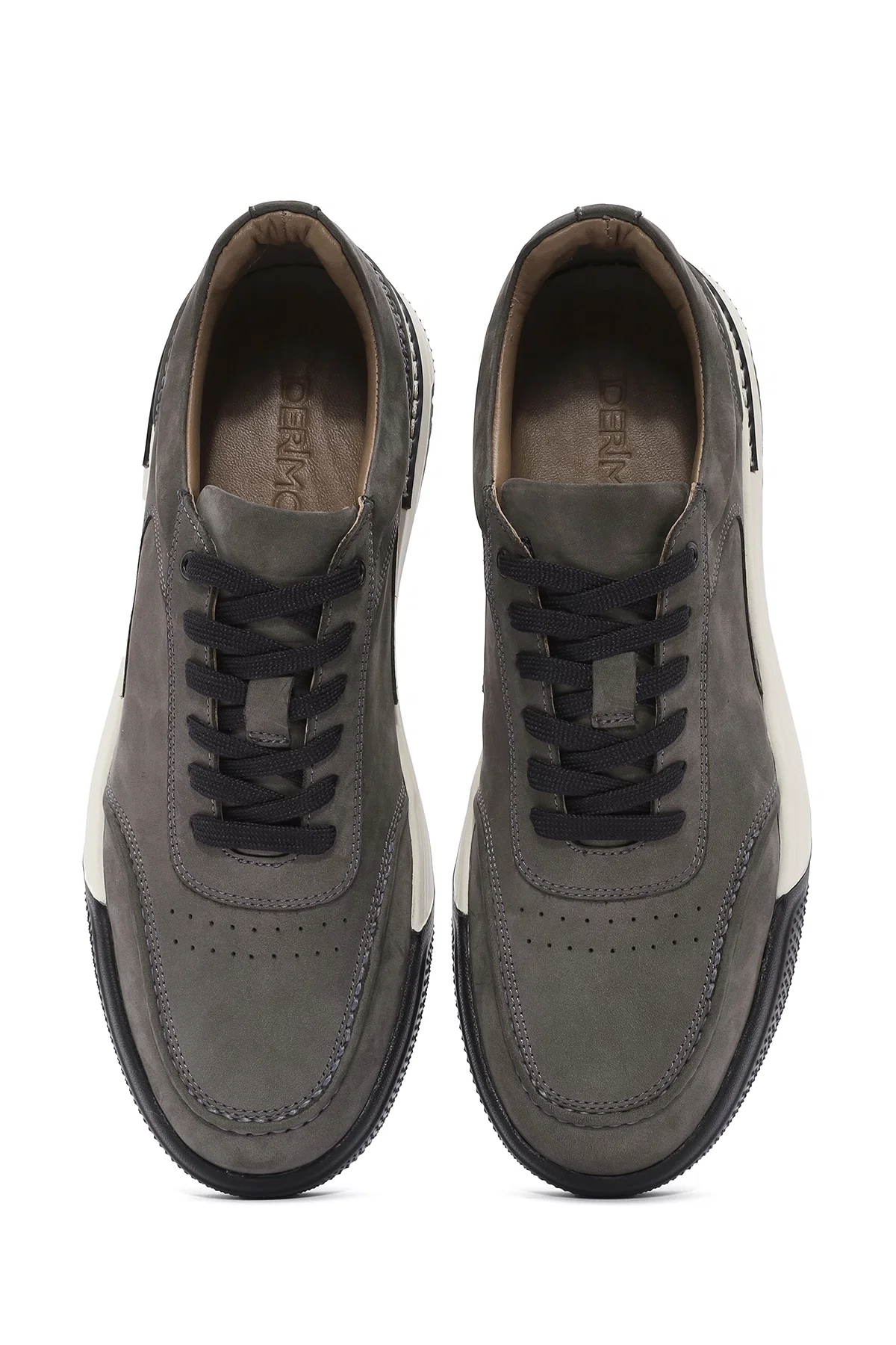 Erkek Gri Bağcıklı Kalın Tabanlı Nubuk Deri Sneaker - Image 7