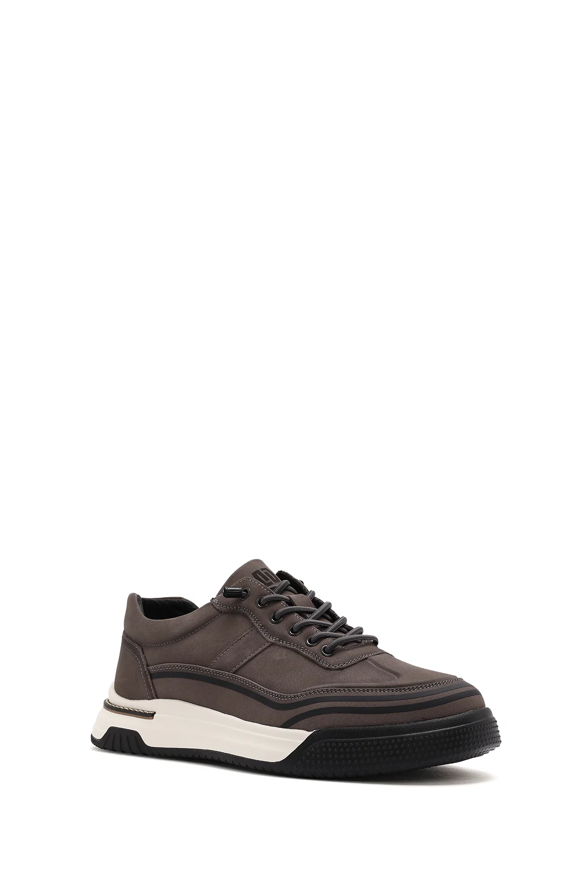 Erkek Gri Bağcıklı Kalın Tabanlı Nubuk Deri Sneaker - Image 6