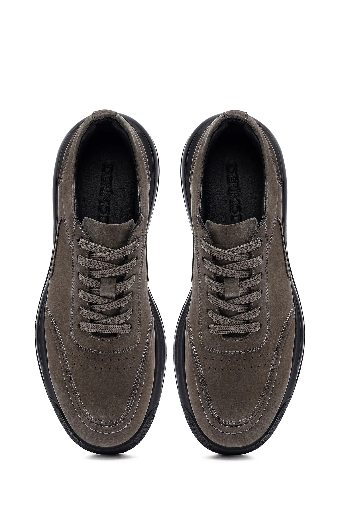 Erkek Gri Bağcıklı Kalın Tabanlı Nubuk Deri Sneaker - Image 7
