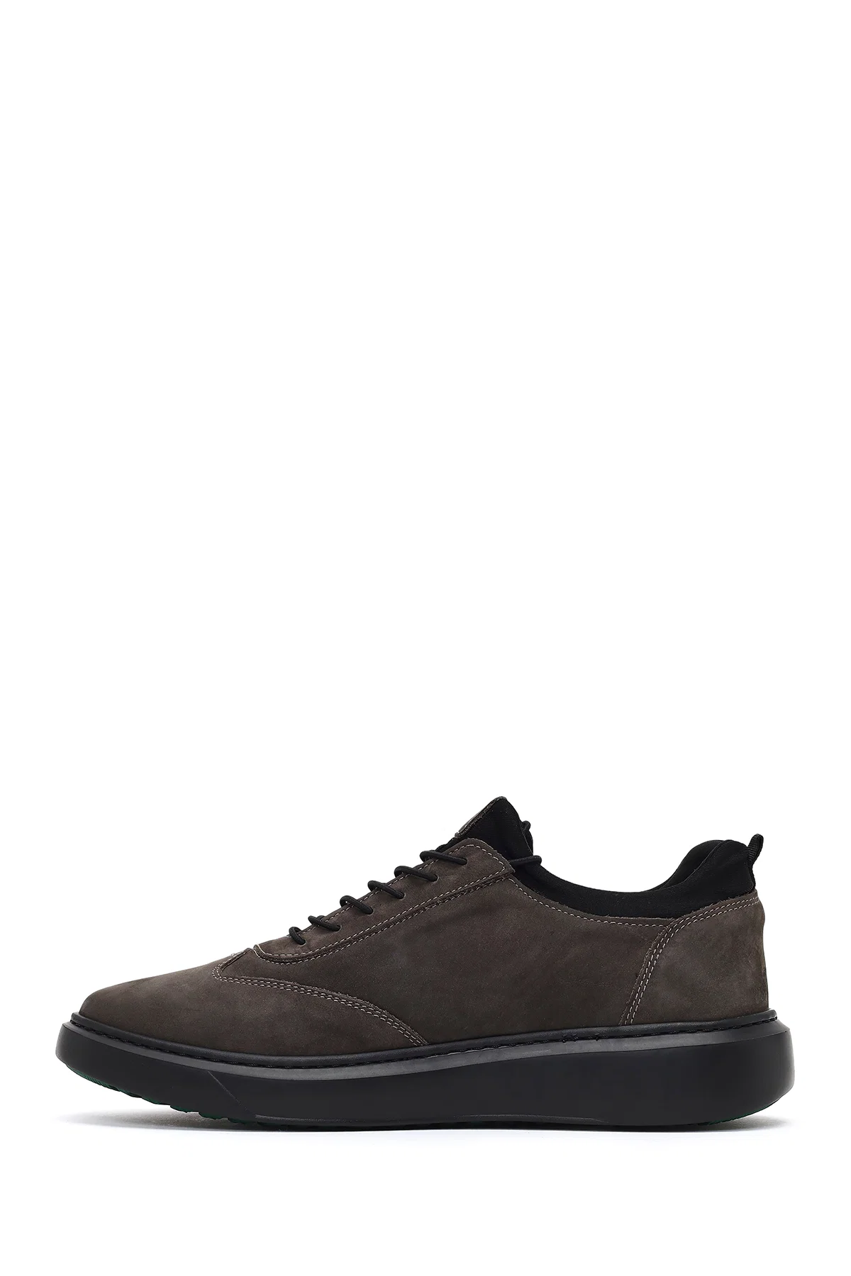 Erkek Gri Bağcıklı Kalın Tabanlı Nubuk Deri Sneaker - Image 2