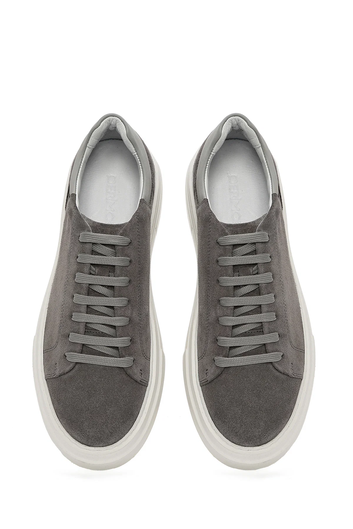 Erkek Gri Bağcıklı Kalın Tabanlı Süet Deri Sneaker - Image 7